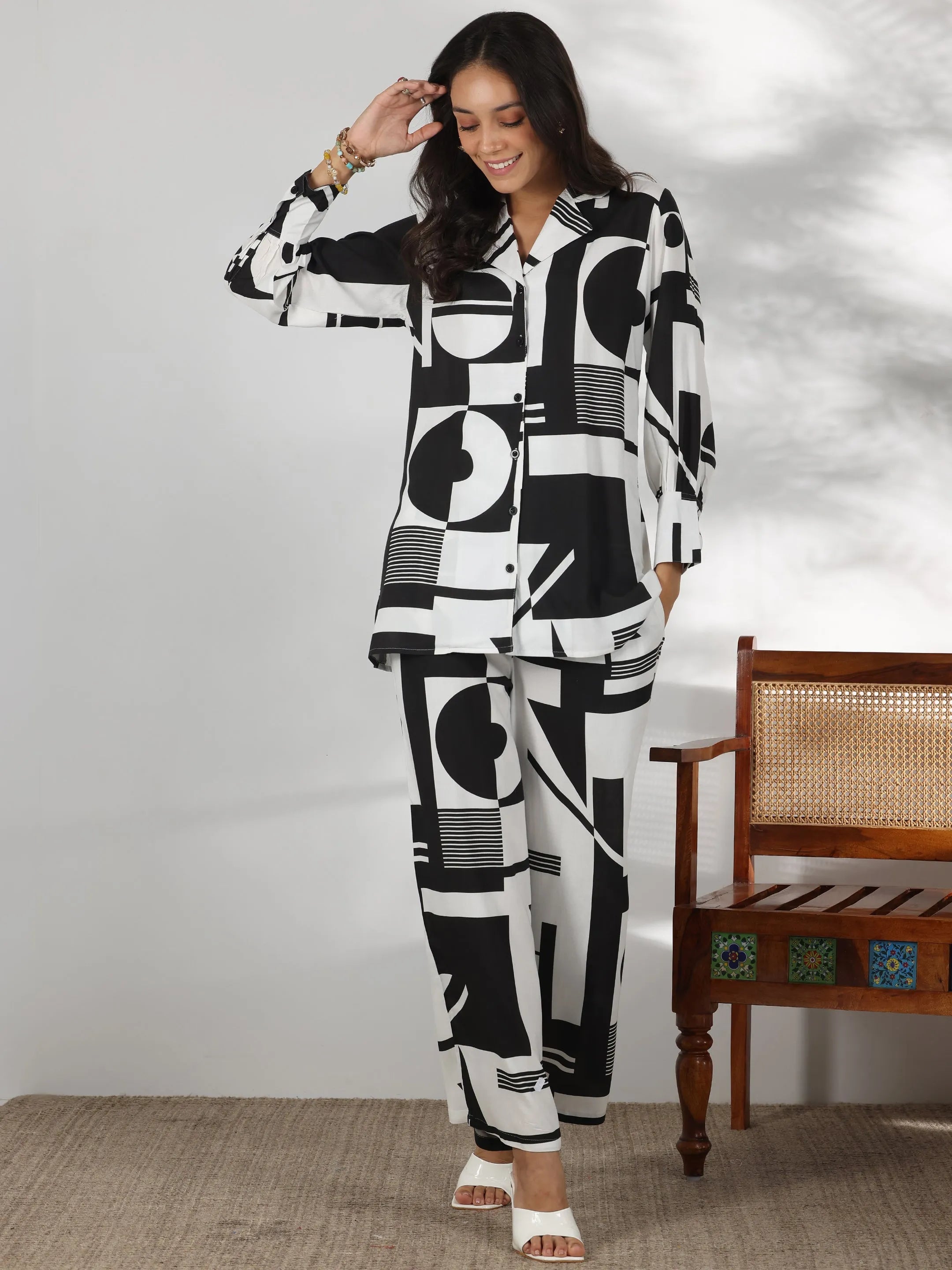White Printed Rayon Co-Ords-image-49
