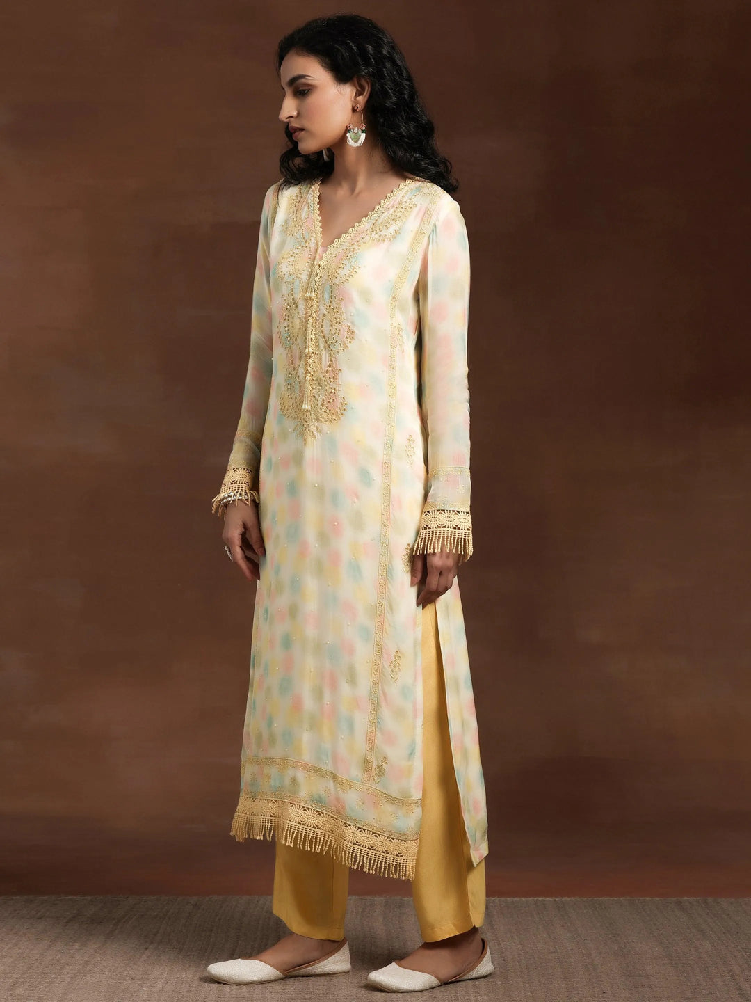 Yellow Embroidered Organza Straight Suit With Dupatta - Libas 