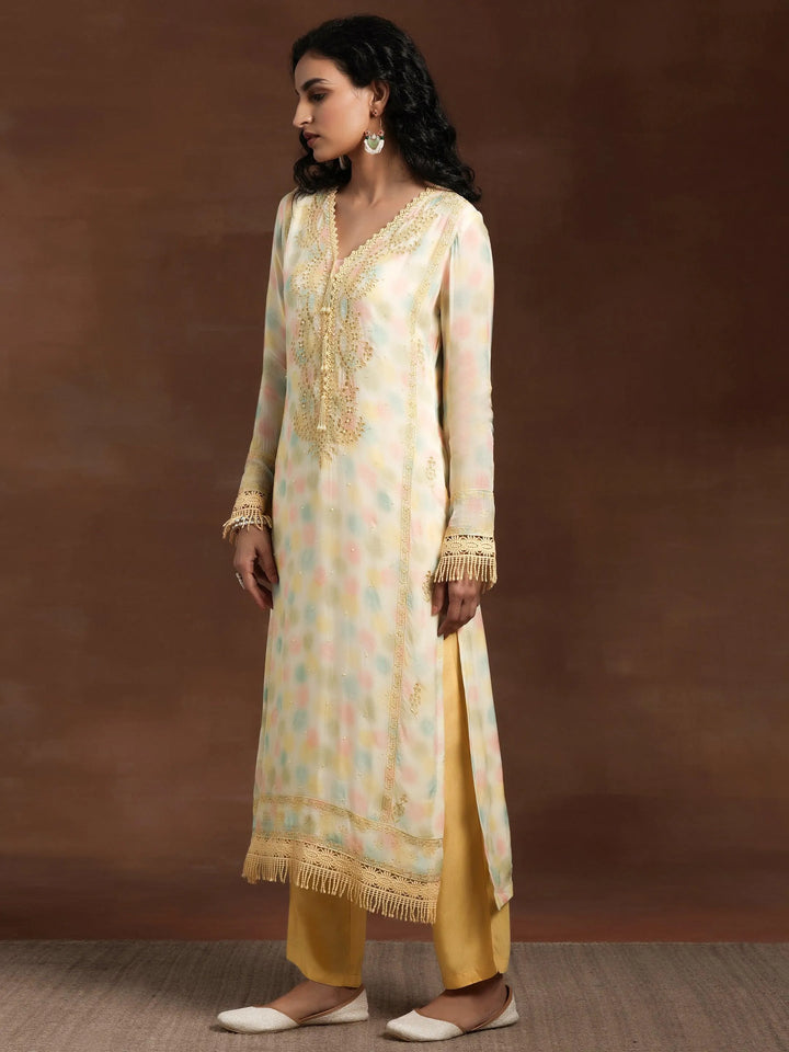 Yellow Embroidered Organza Straight Suit With Dupatta - Libas