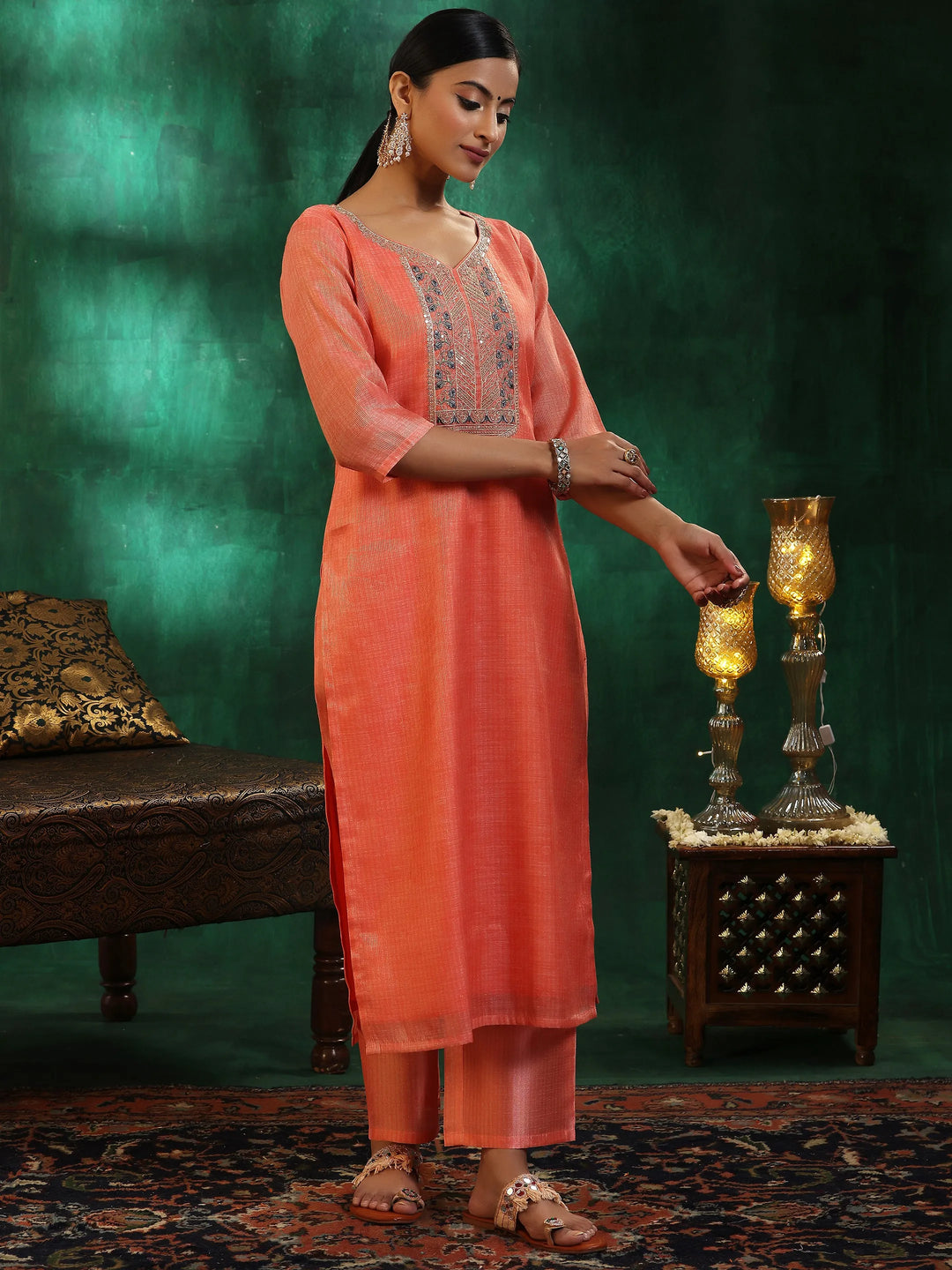  Peach Yoke Design Silk Blend Straight Suit With Dupatta 