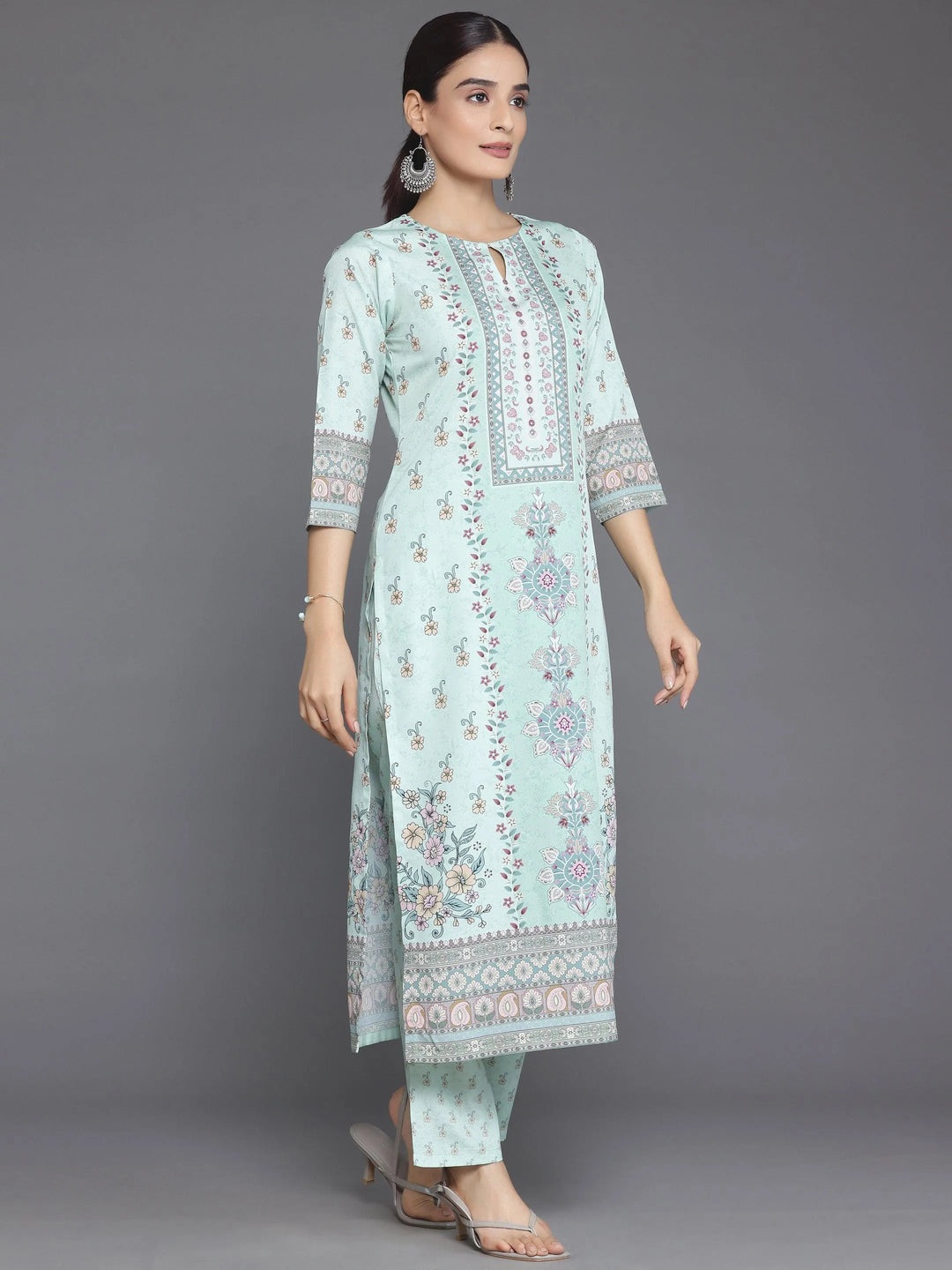 Green Printed Poly Crepe Straight Suit With Dupatta - Libas 