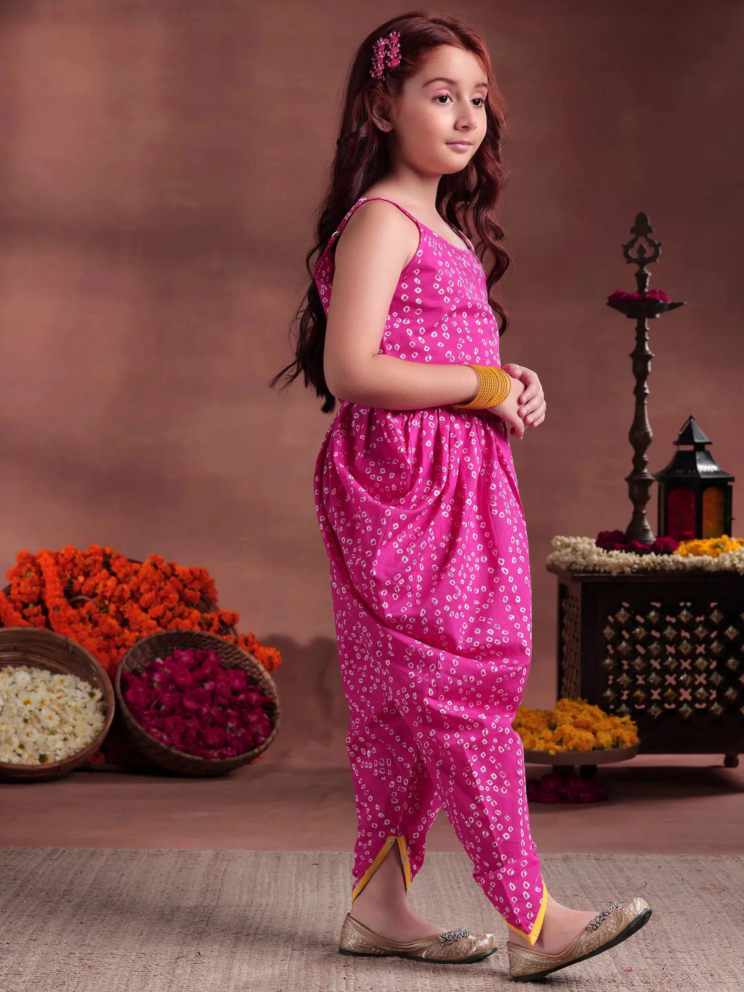  Kids Pink Printed Cotton 3 Piece Co-Ords 