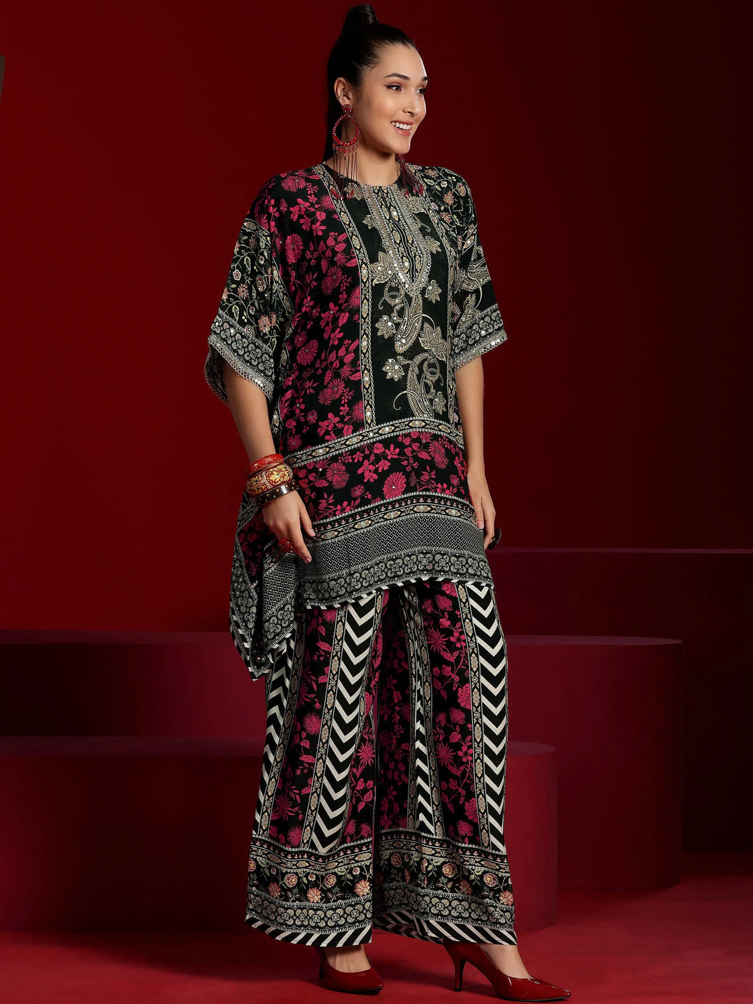  Libas Art Black Printed Muslin Co-Ords 