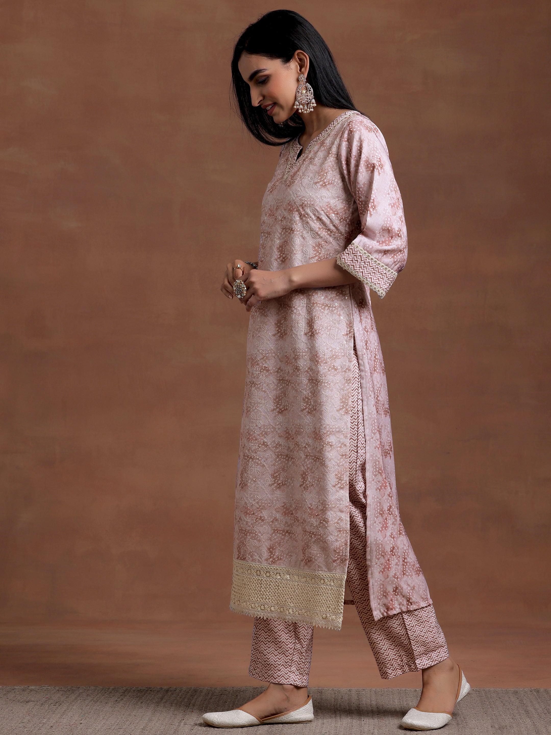 Beige Embroidered Cotton Blend Straight Suit With Dupatta