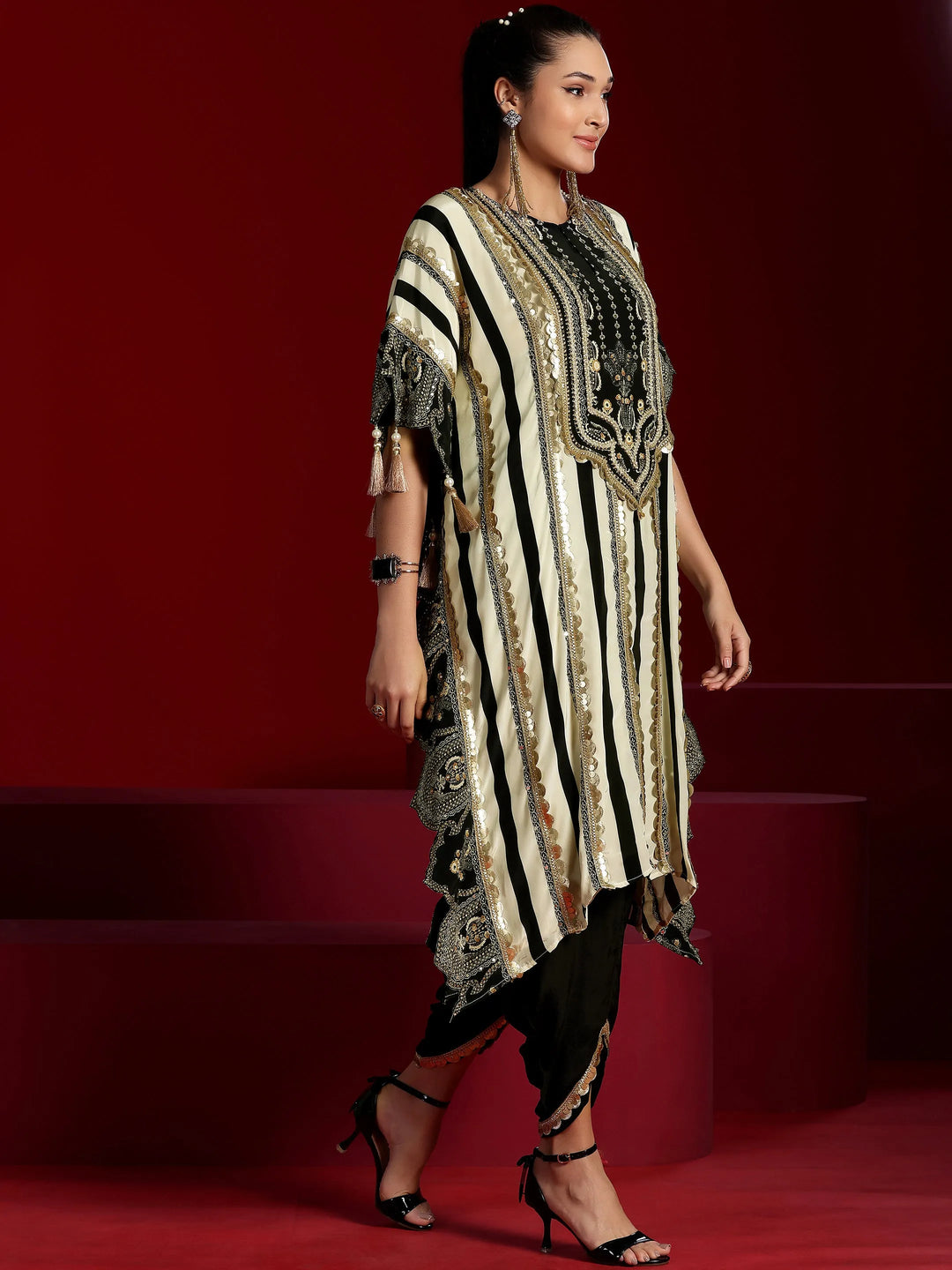  Libas Art Black Striped Silk Blend Co-Ords 