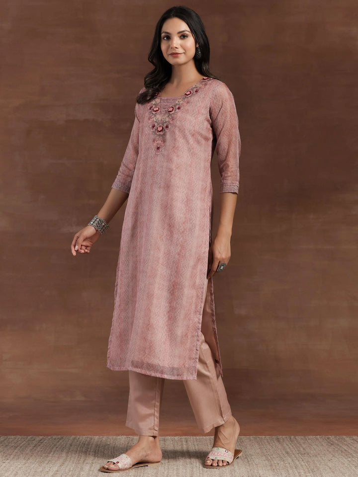 Pink Printed Organza Straight Suit With Dupatta - Libas