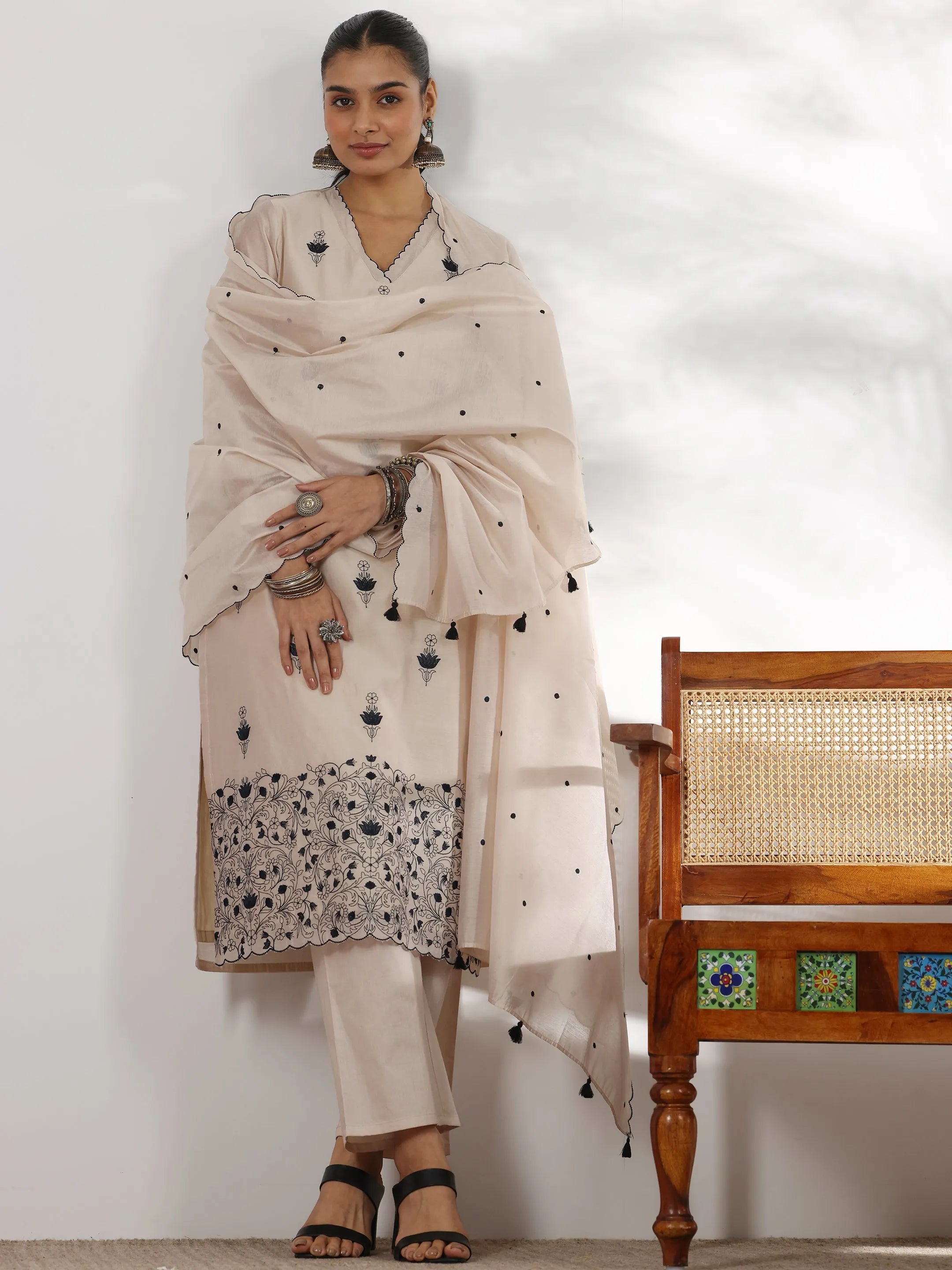 libas Beige Embroidered Chanderi Silk Straight Suit With Dupatta-picture-30