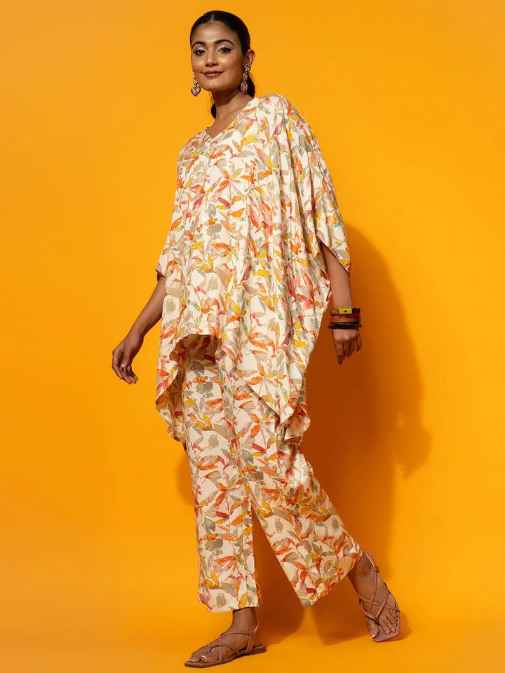 Cream Printed Rayon Co-Ords - Libas