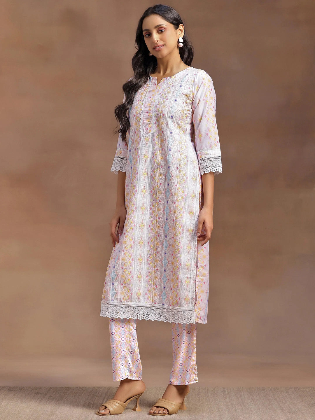 Peach Embroidered Cotton Blend Straight Suit With Dupatta - Libas 