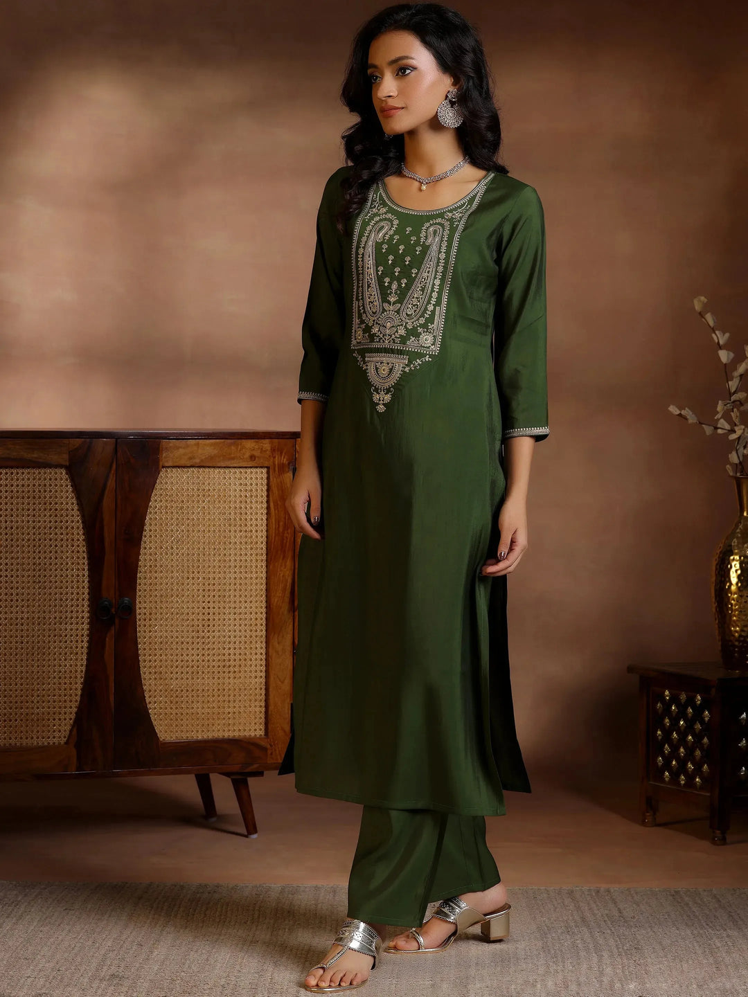  Olive Yoke Design Silk Blend Straight Suits With Dupatta 