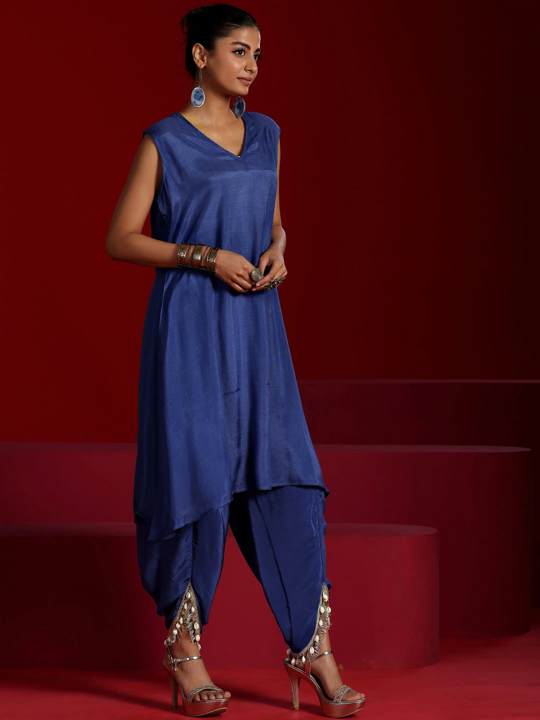  Libas Art Blue Striped Silk Blend Co-Ords 