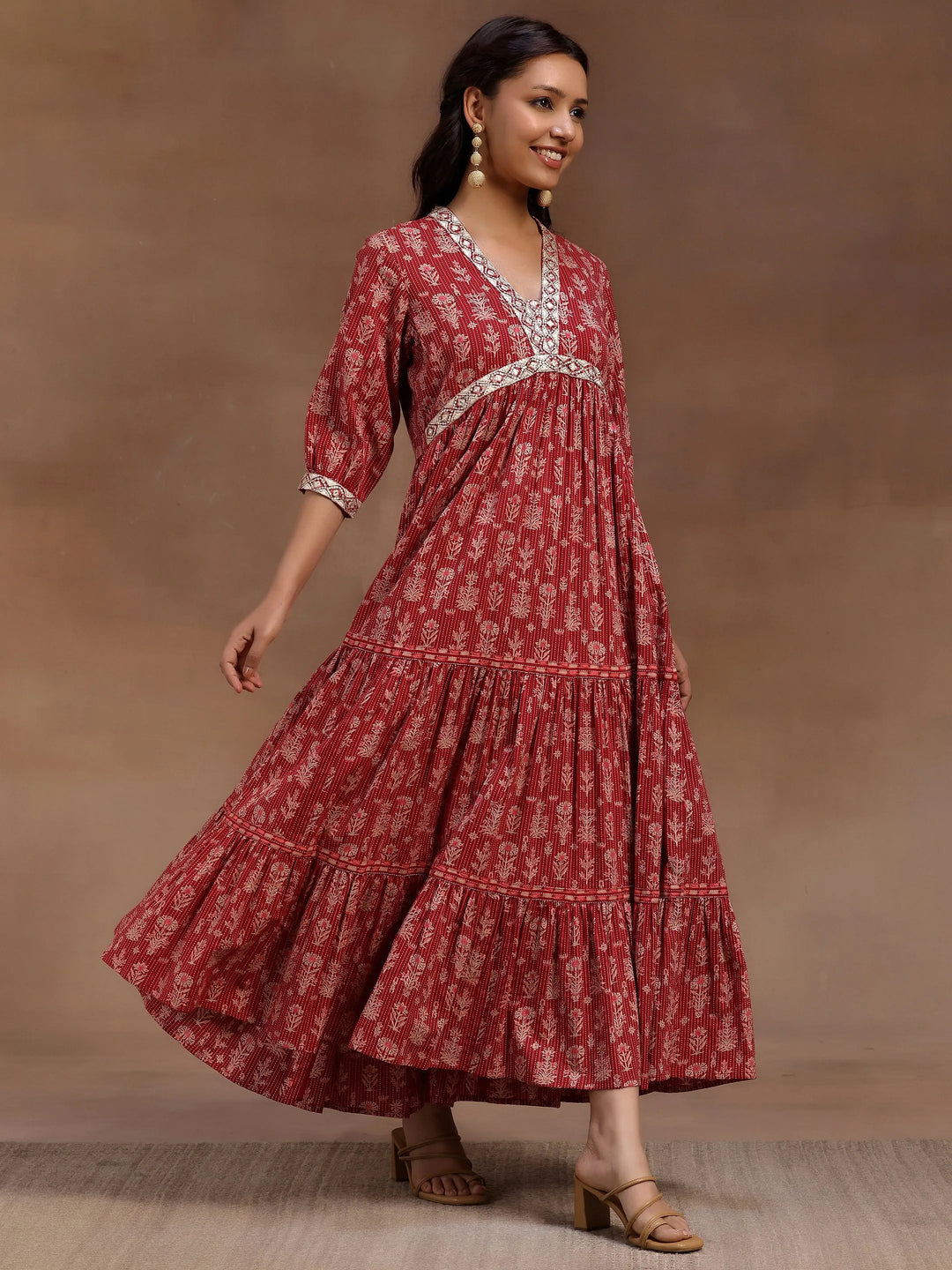  Pink Printed Cotton Fit and Flare Dress 