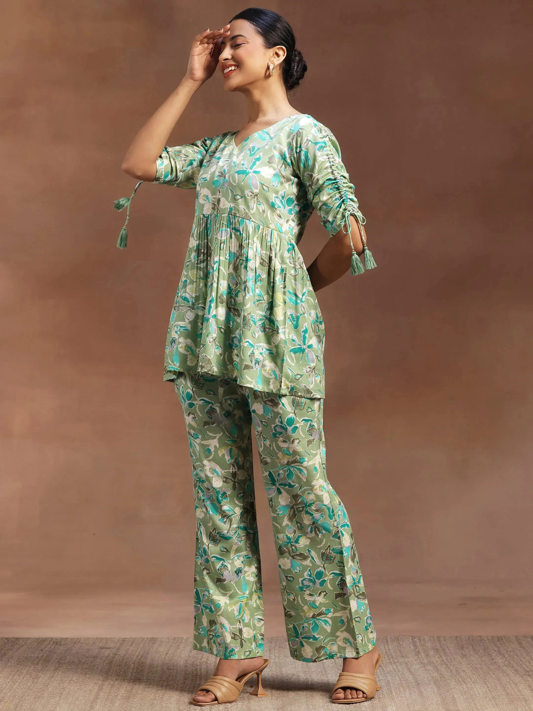  Green Printed Cotton Blend Co-Ords 