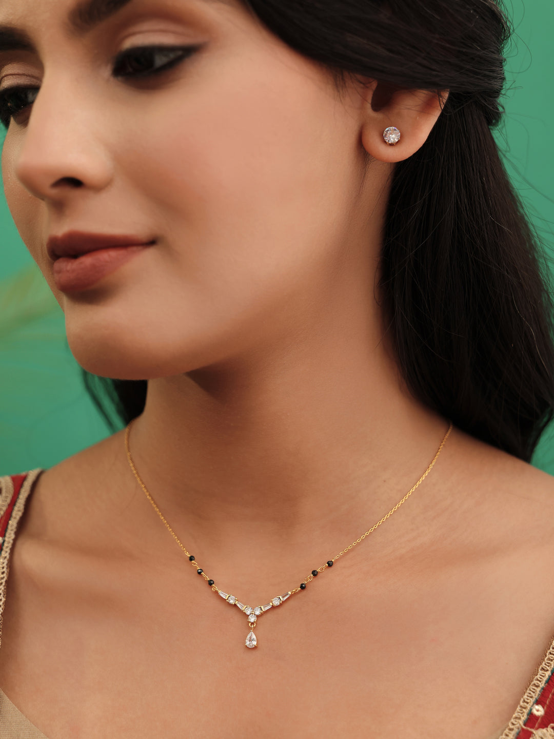  Libas Gold Plated Mangalsutra with Tear Drop Pendant  