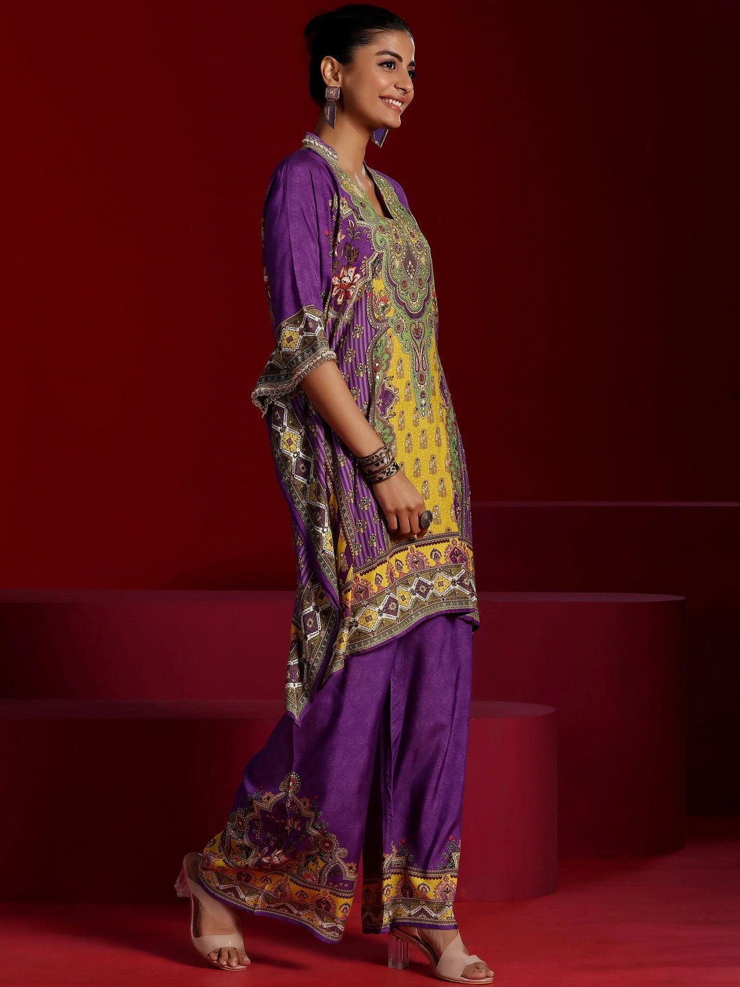  Libas Art Purple Printed Silk Blend Co-Ords 