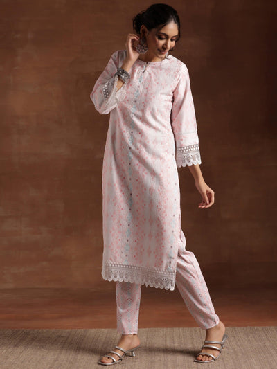 Peach Embroidered Cotton Blend Straight Suit With Dupatta - Libas