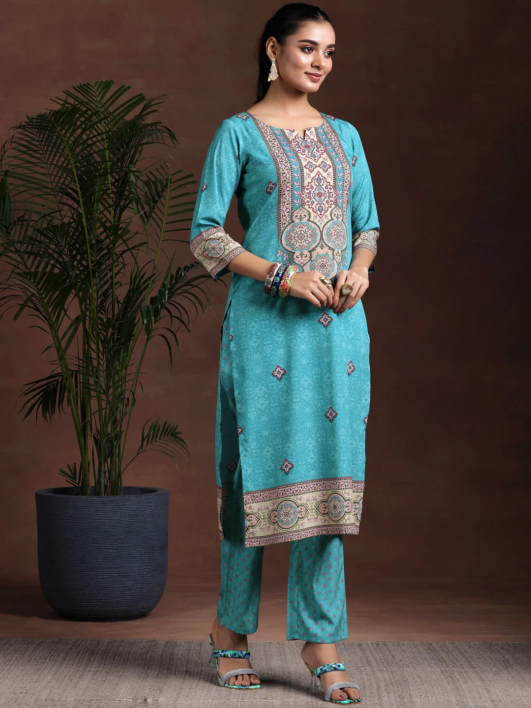  Blue Printed Poly Crepe Straight Suit With Dupatta 