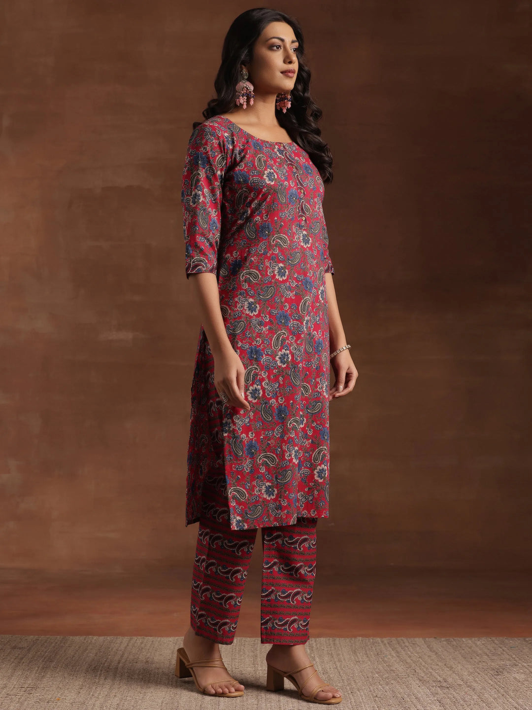 Red Printed Cotton Straight Suit With Dupatta 