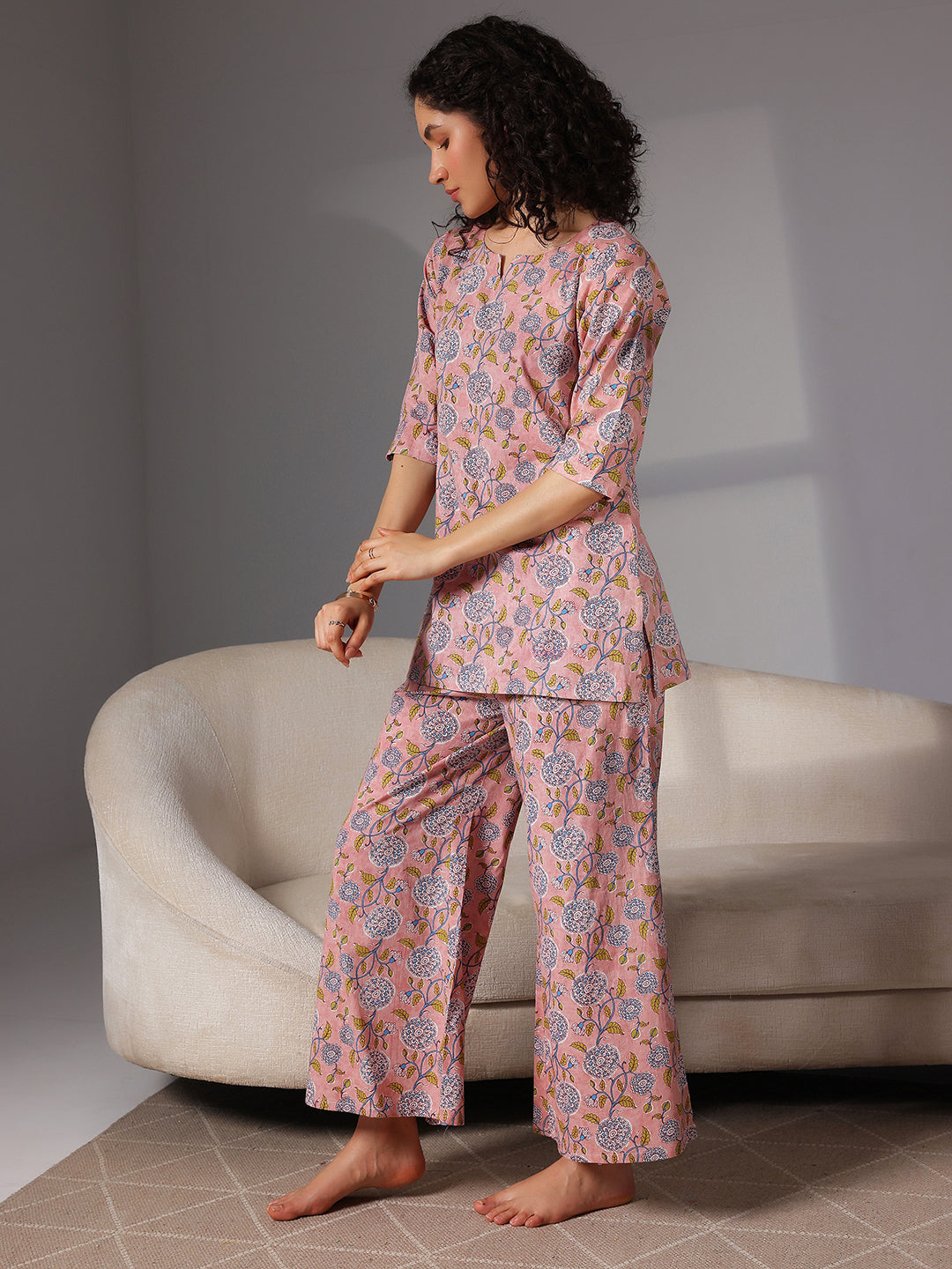 Peach Printed Cotton Night Suits 