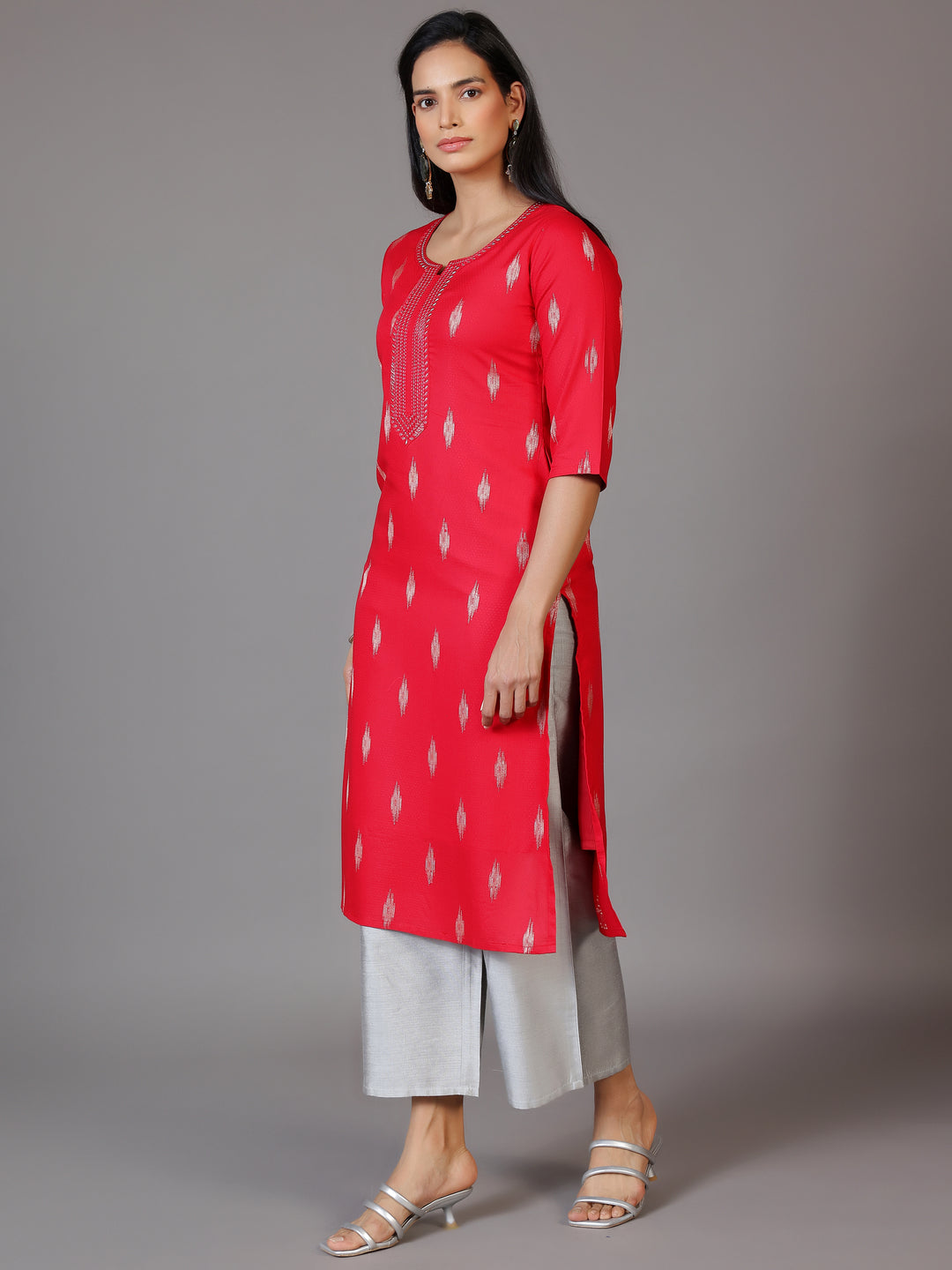  Pink Woven Design Rayon Straight Kurta 