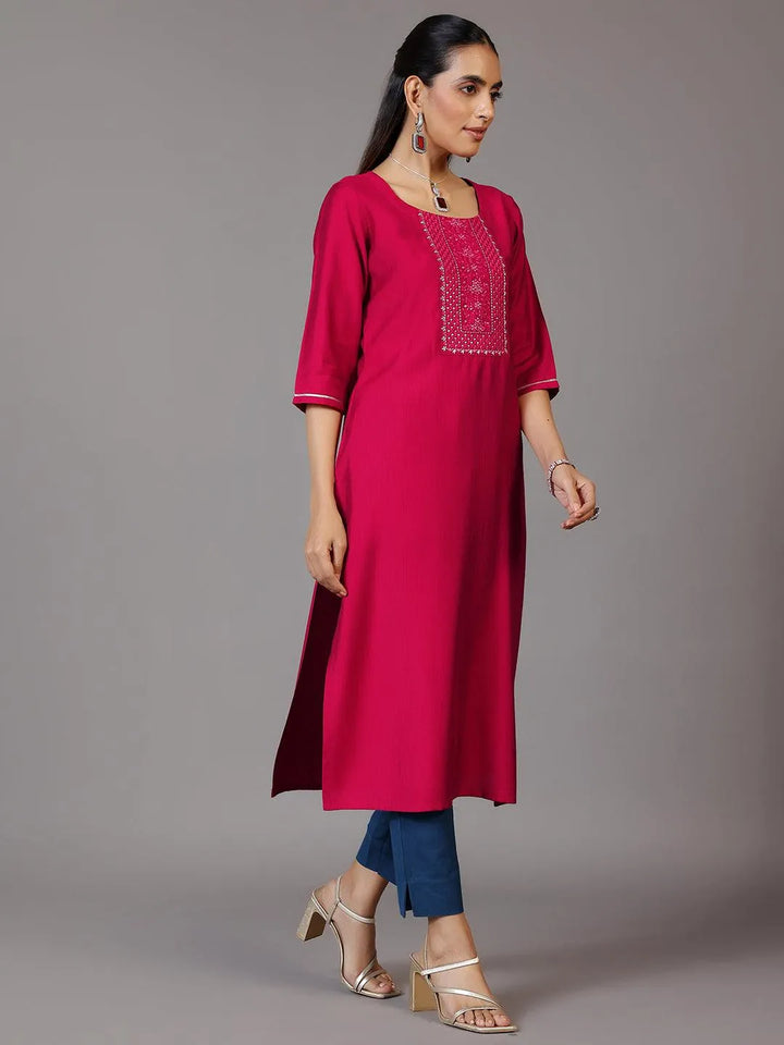 Pink Yoke Design Silk Straight Kurta - Libas