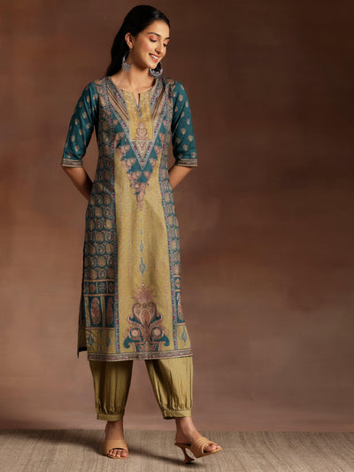 Multicoloured Printed Cotton Straight Suit With Dupatta - Libas