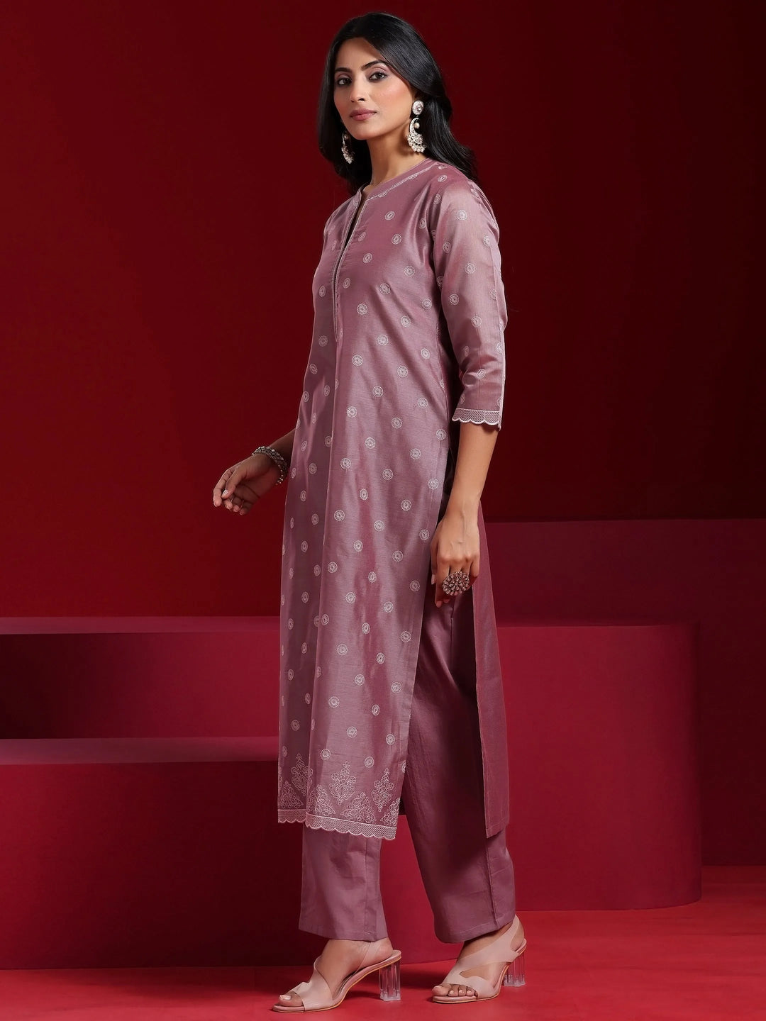  Libas Art Mauve Embroidered Chanderi Silk Straight Suit With Dupatta 