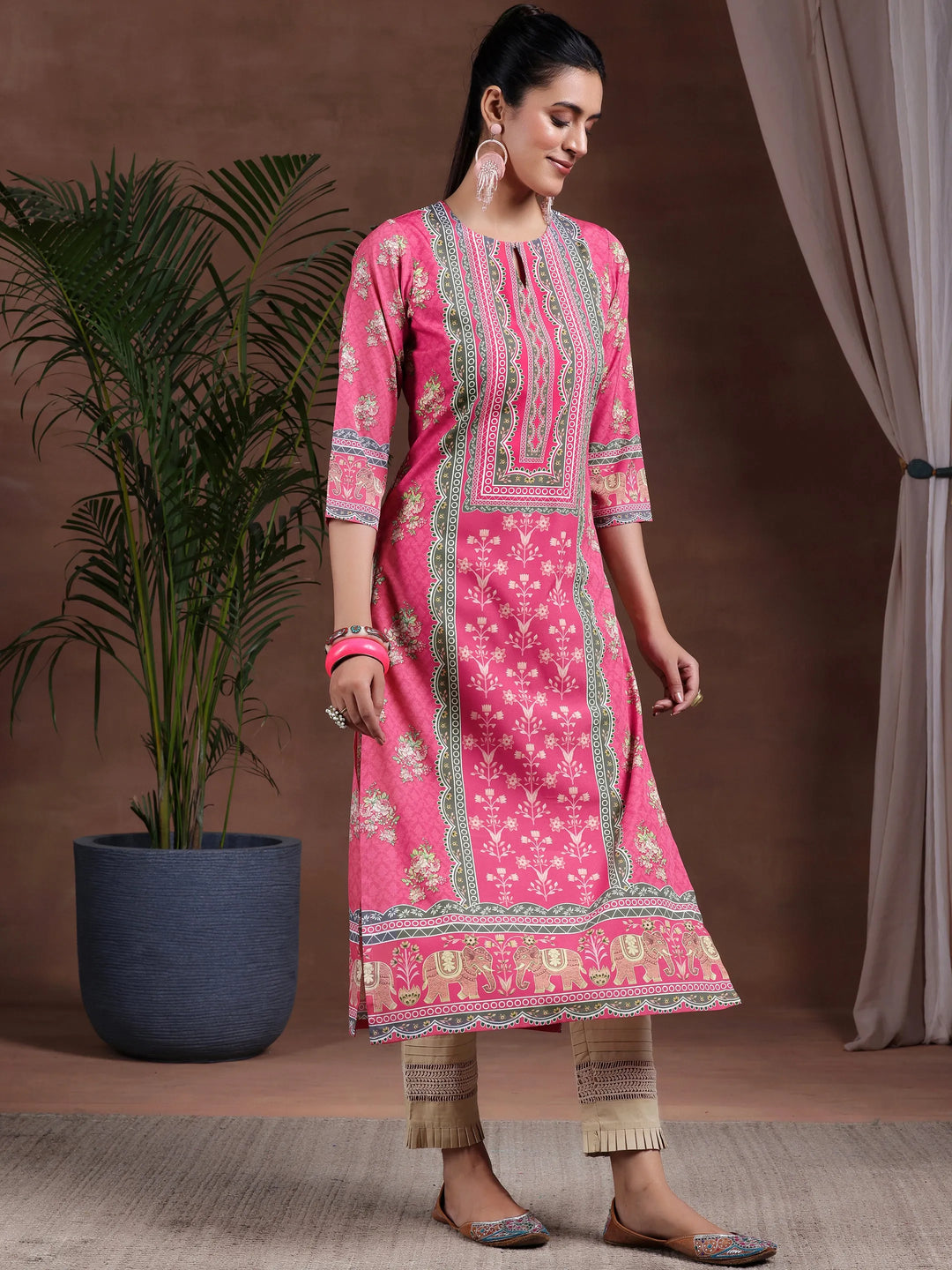  Peach Printed Crepe Straight Kurta 