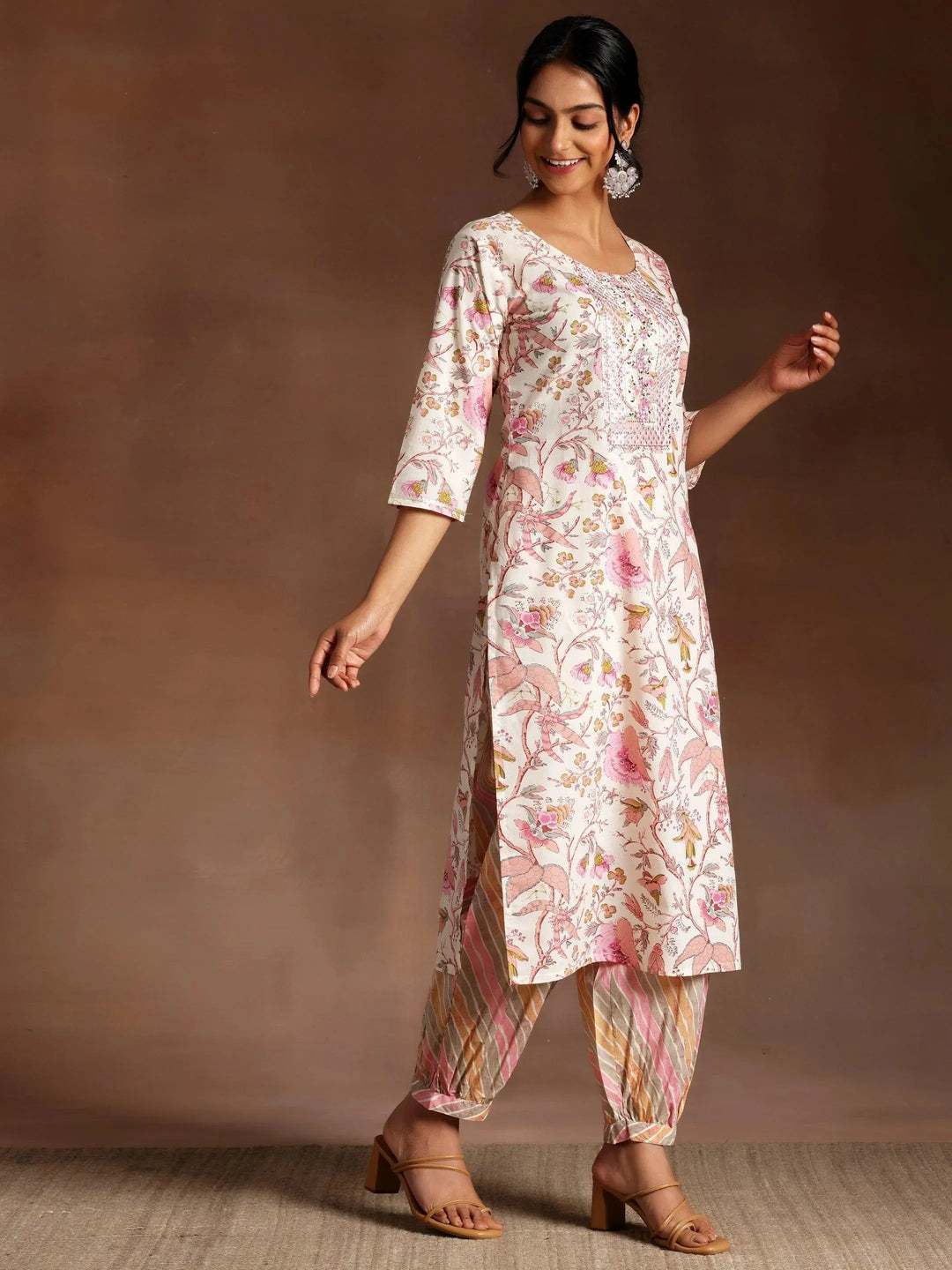  Pink Printed Cotton Straight Suit With Dupatta 