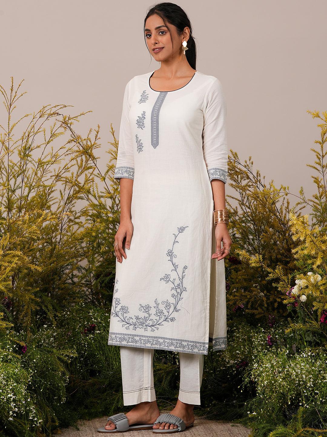  Off White Woven Design Cotton Straight Suit With Dupatta 