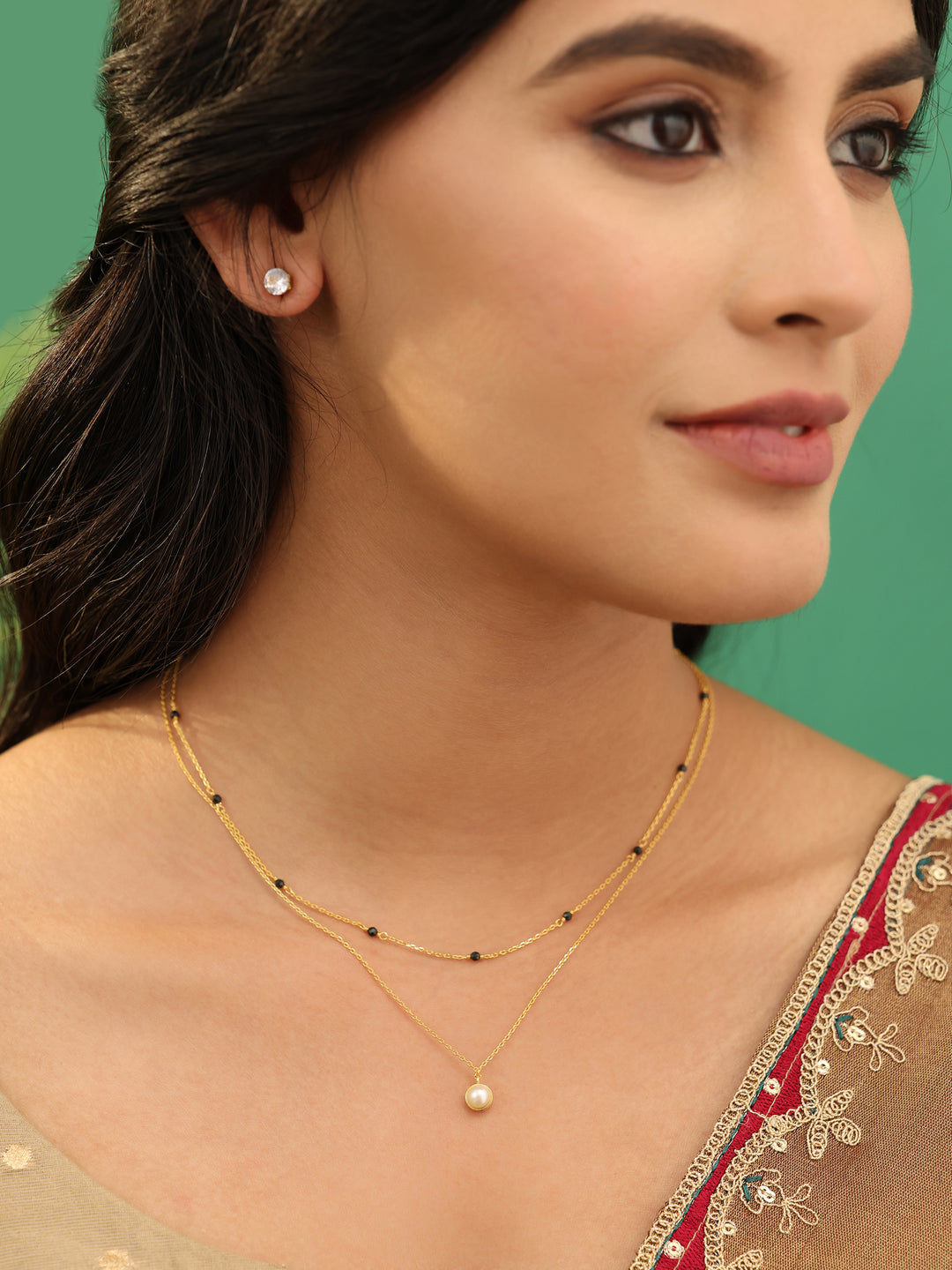  Libas Gold Plated Double-Layered Mangalsutra with Pearl Pendant 