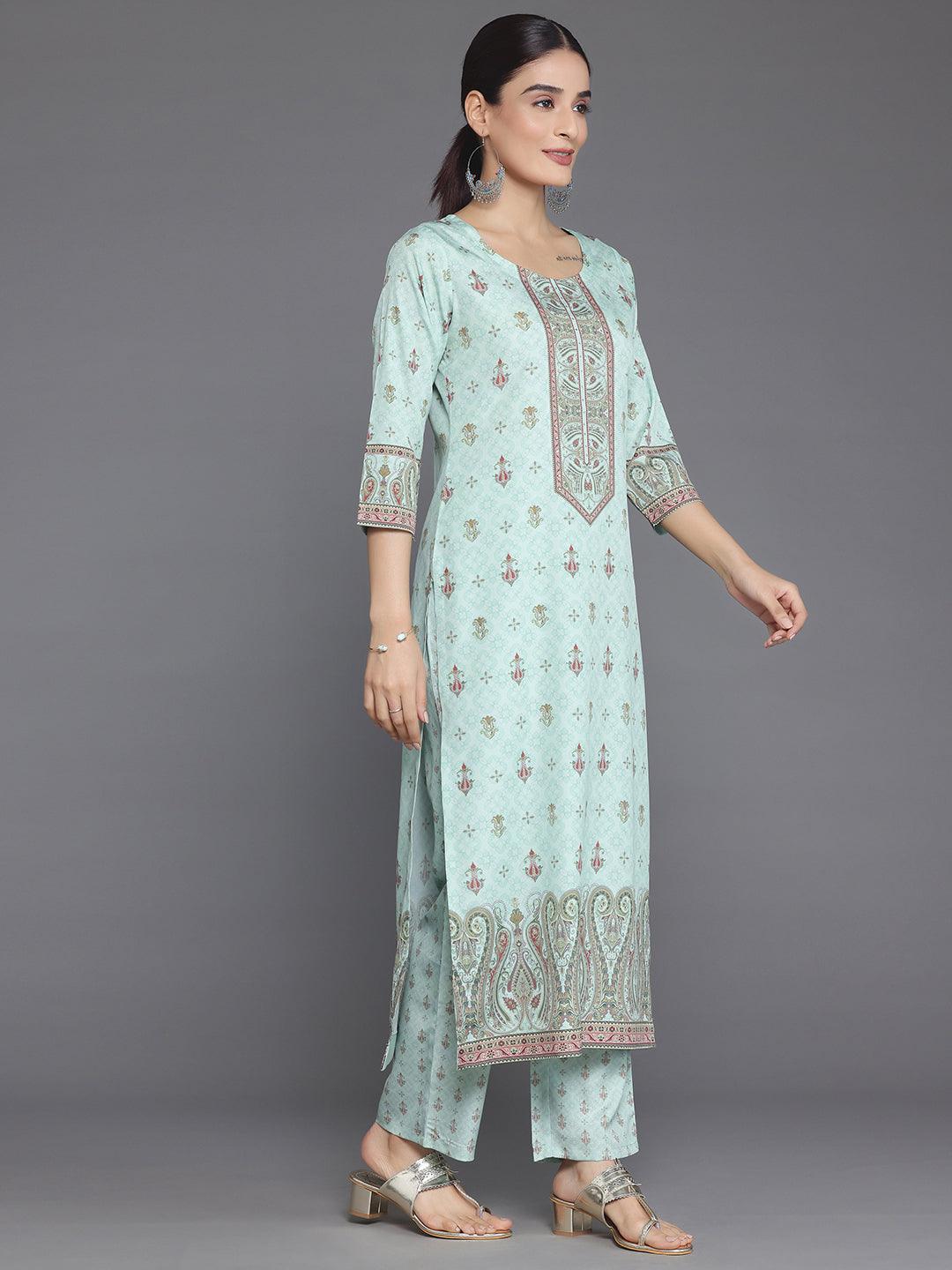 Green Printed Poly Crepe Straight Suit With Dupatta