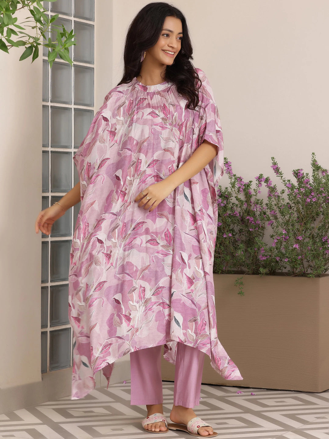  Lavender Printed Silk Blend Co-Ords 