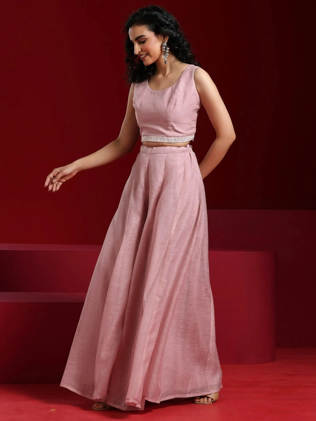  Libas Art Pink Solid Silk Blend 3 Piece Co-Ords 