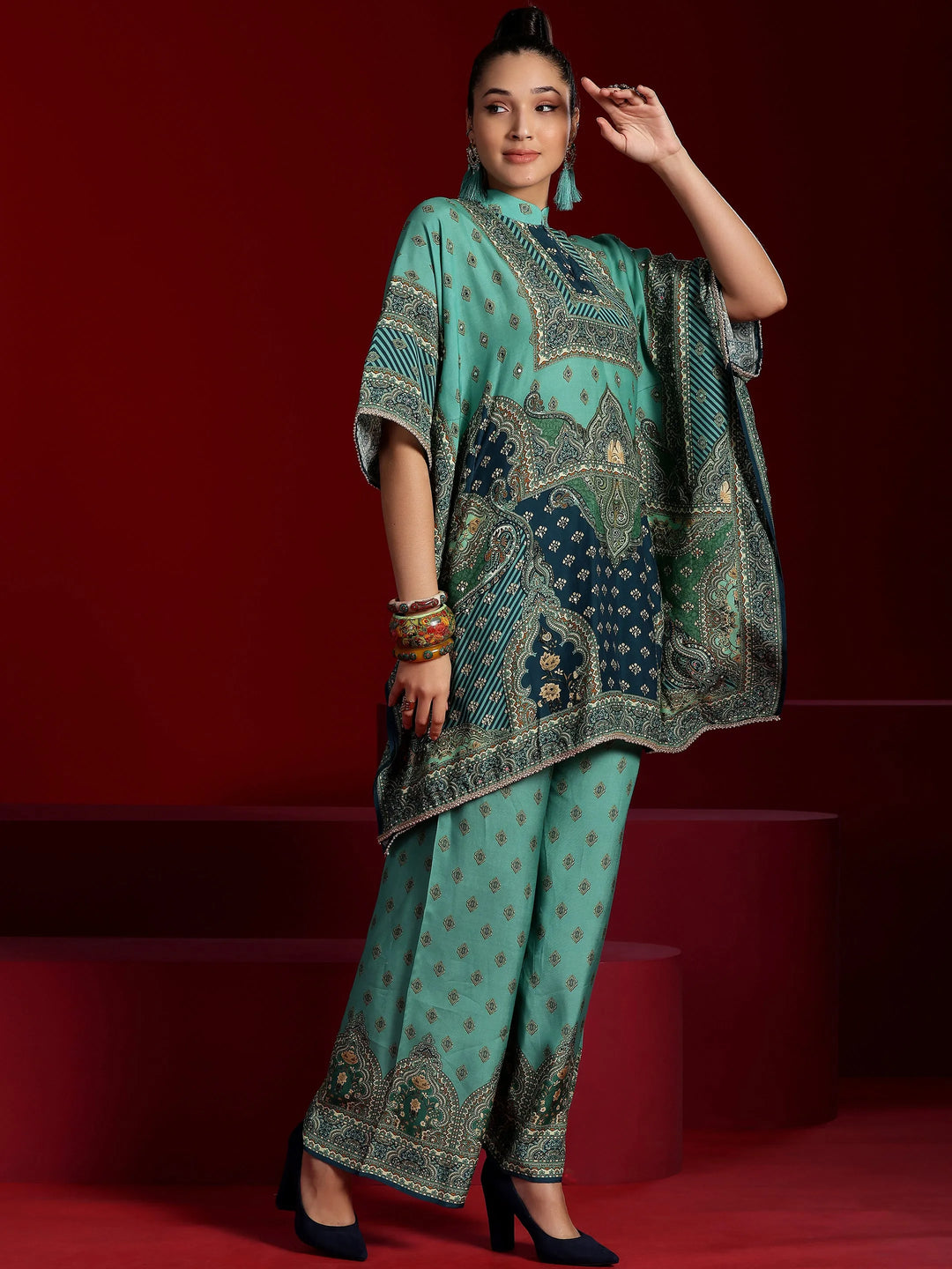  Libas Art Green Printed Silk Blend Co-Ords 