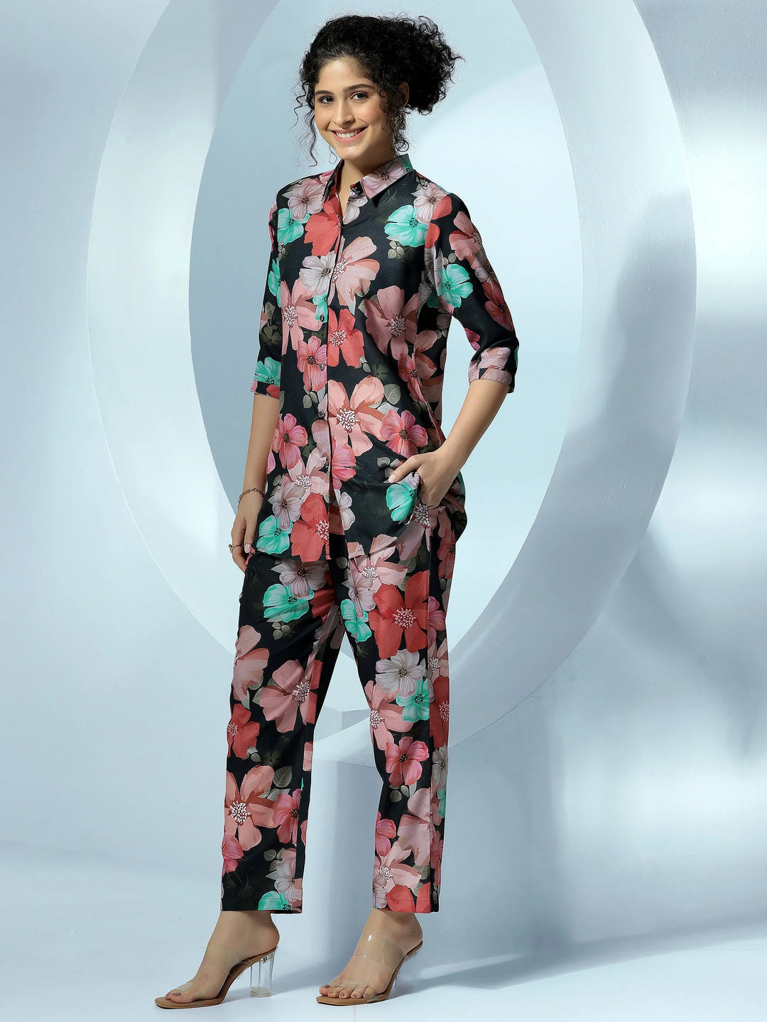  Black Printed Cotton Blend Co-Ords 