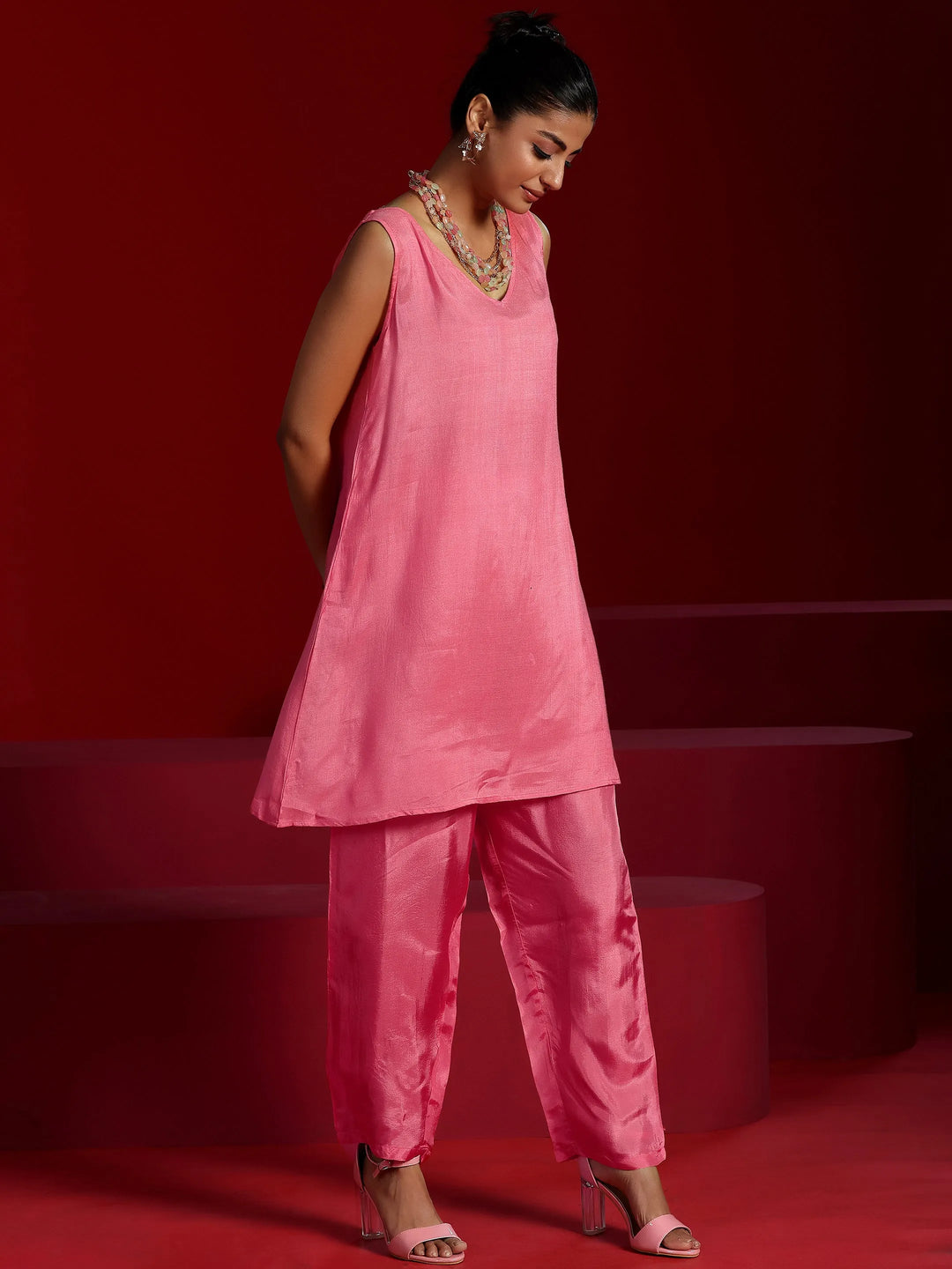  Libas Art Pink Printed Poly Georgette 3 Piece Co-Ords 