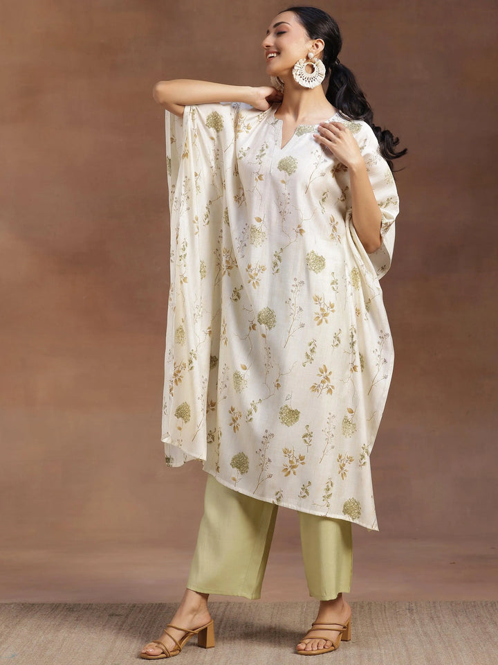 Cream Printed Silk Blend Co-Ords - Libas