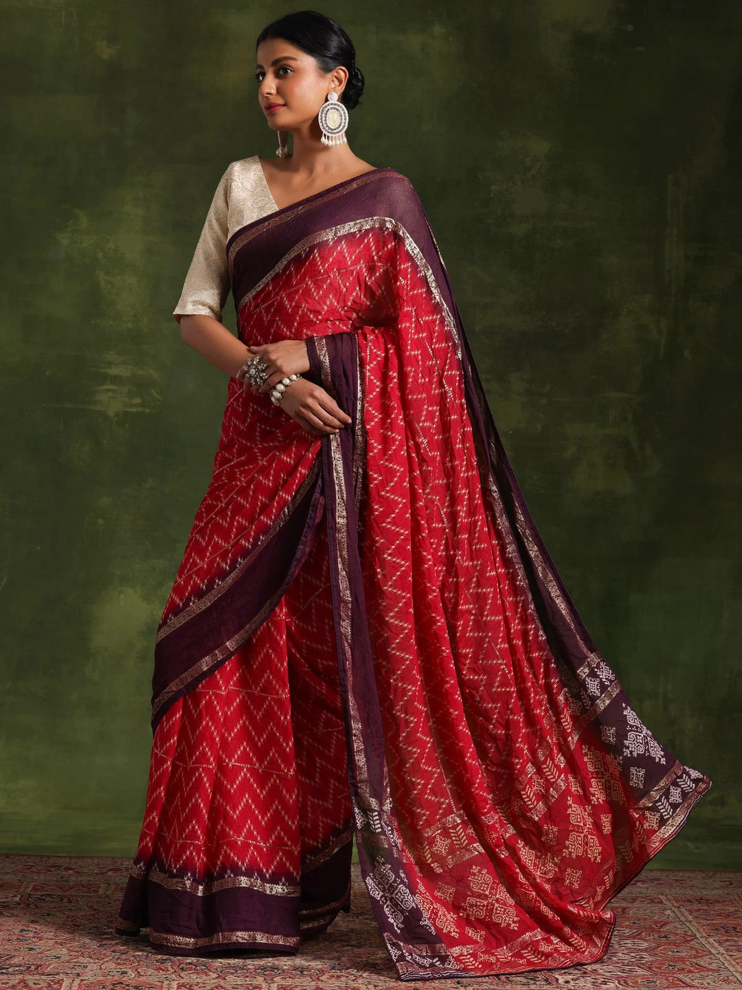 Pink Printed Poly Georgette Saree With Unstitched Blouse Piece - Libas 