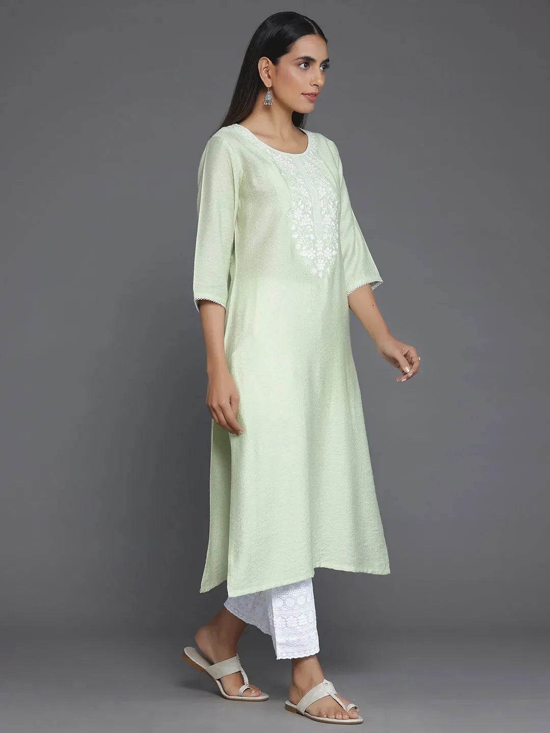  Green Yoke Design Silk Straight Kurta 