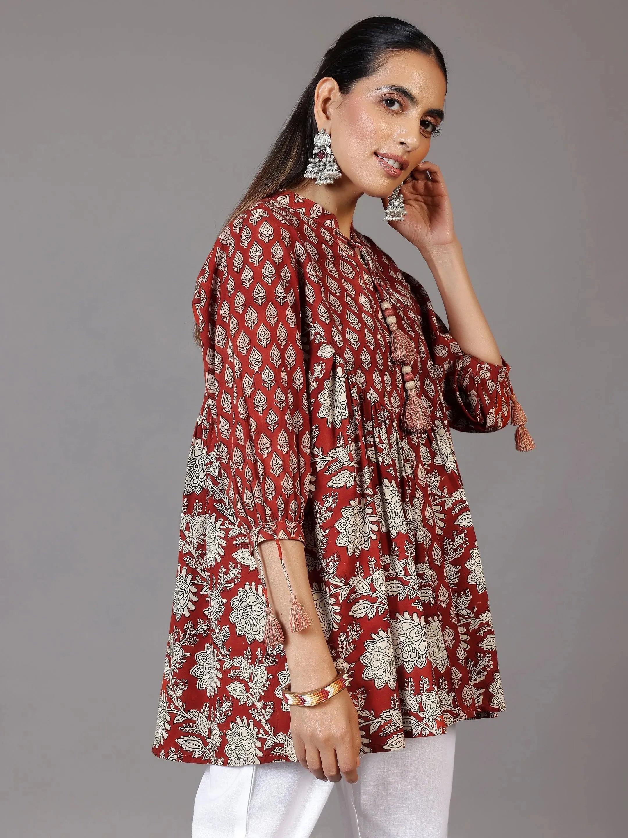 libas Rust Printed Cotton A-Line Kurti-picture-65