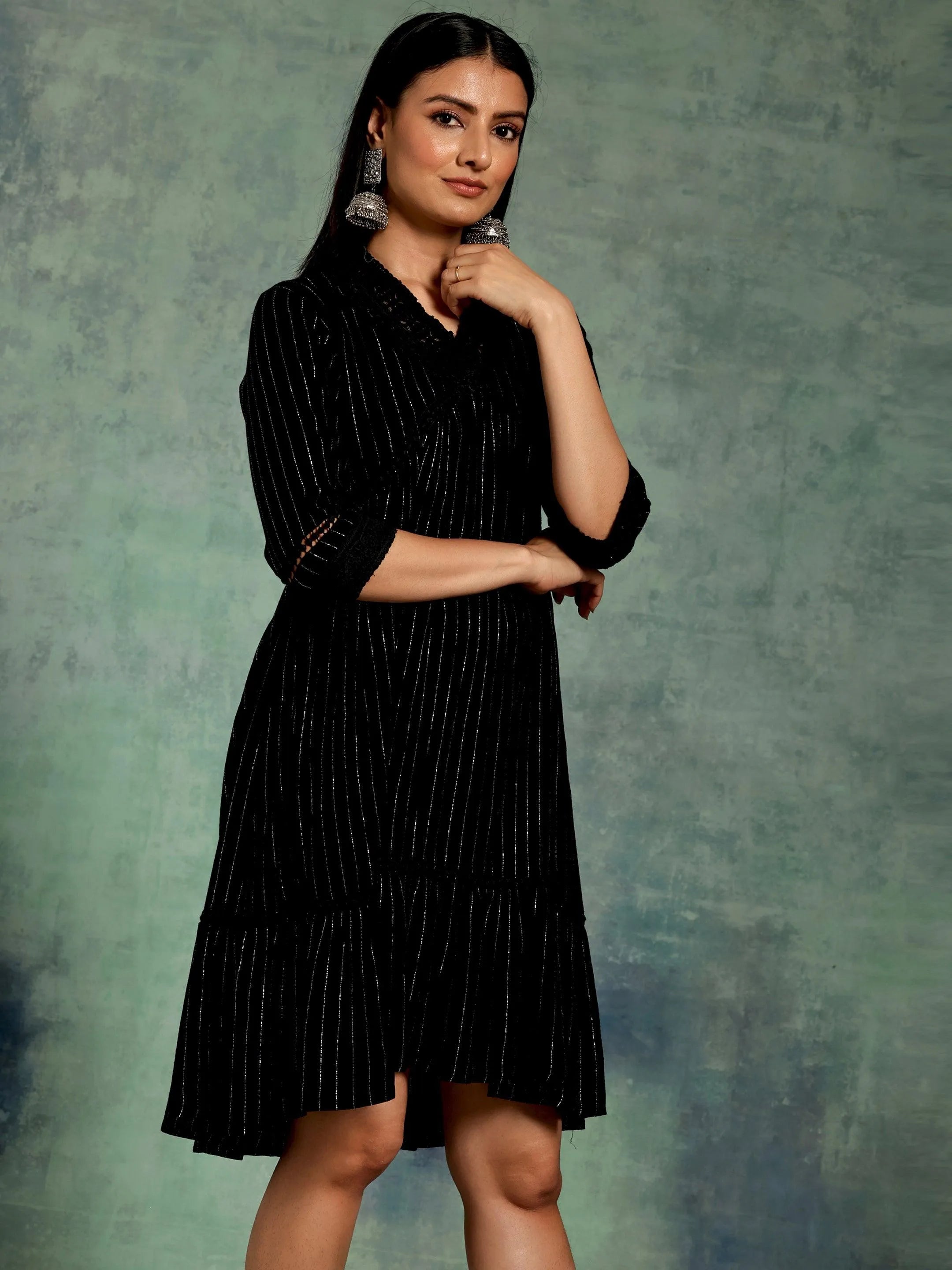 Black Rayon Fit & Flare Digital Print Dress