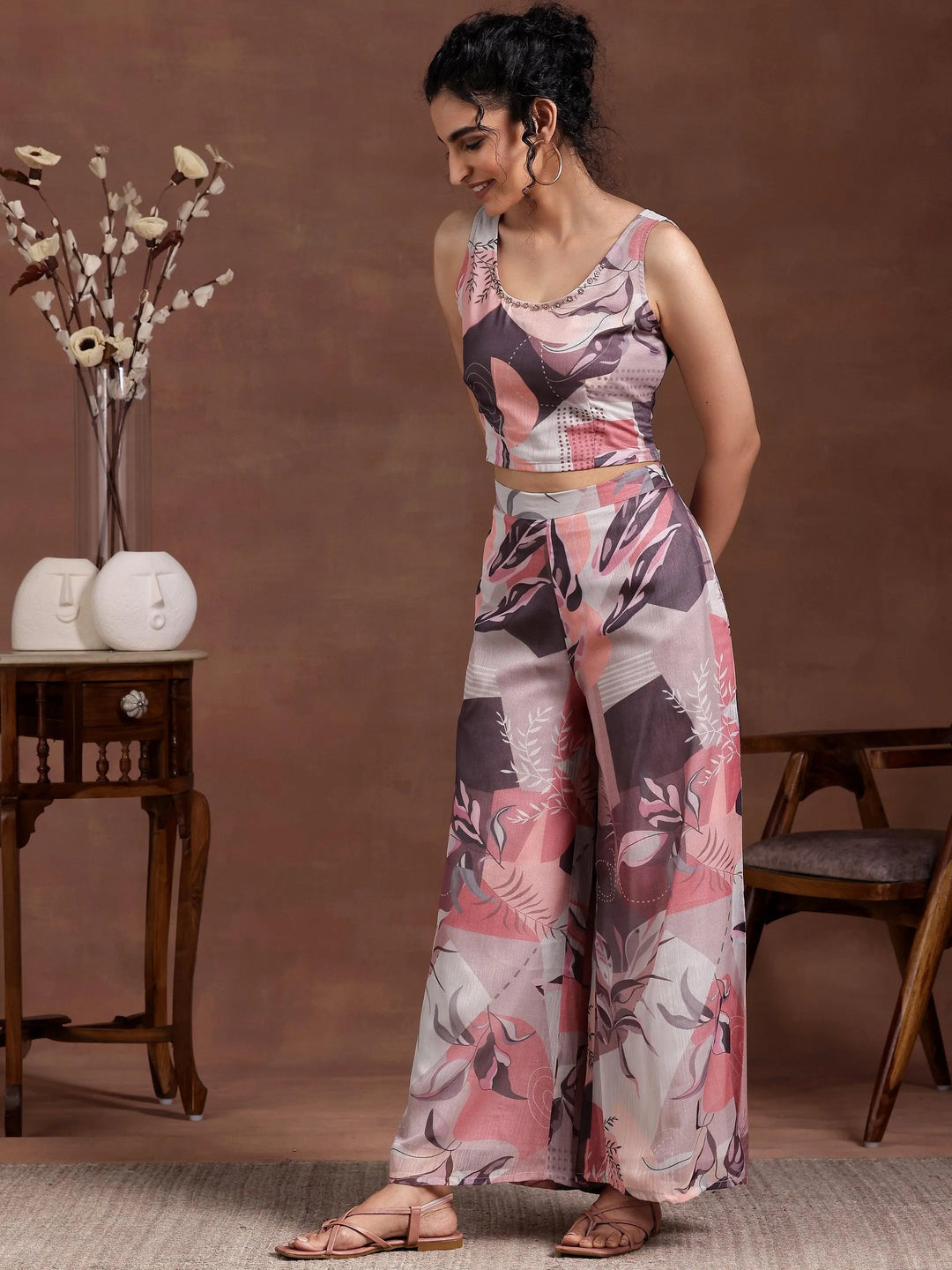Grey Printed Chiffon Co-Ords - Libas 