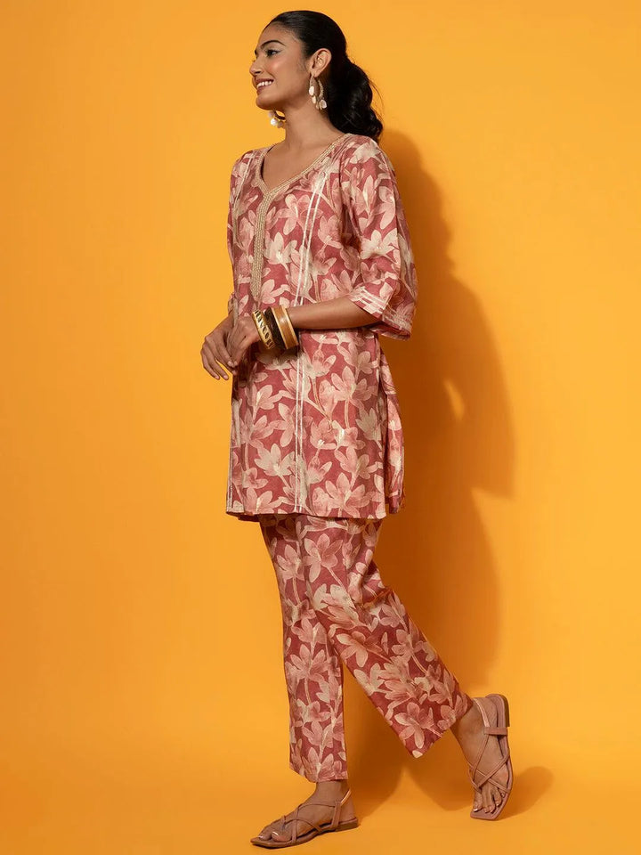 Rust Printed Silk Blend Co-Ords - Libas