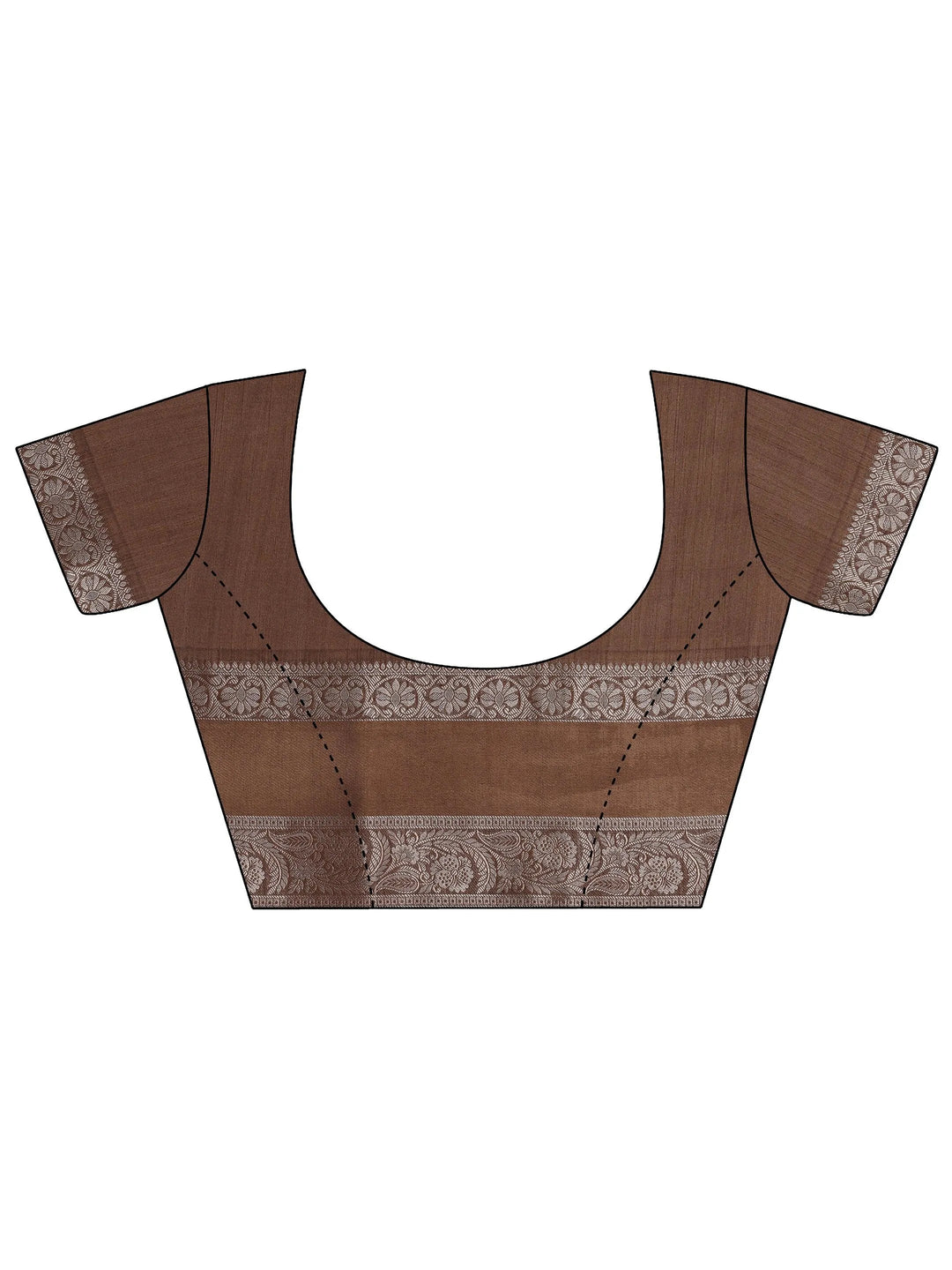 Khaki Brown Printed Silk Blend Saree With Unstitched Blouse Piece - Libas 