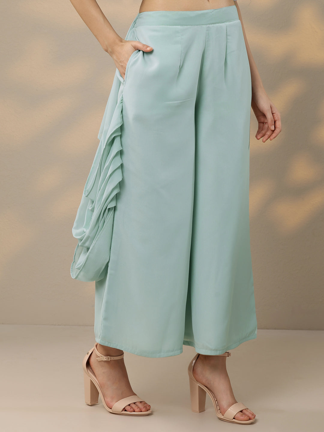  Blue Embellished Georgette Ready to Wear Saree 