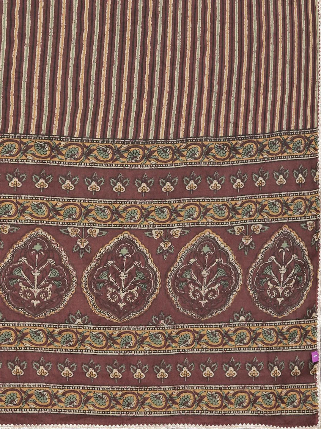 Brown Printed Cotton Straight Kurta With Trousers and Dupatta - Libas