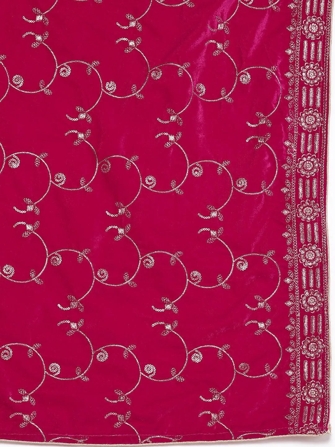 Pink Solid Velvet A-Line Kurta With Trousers & Dupatta - Libas 