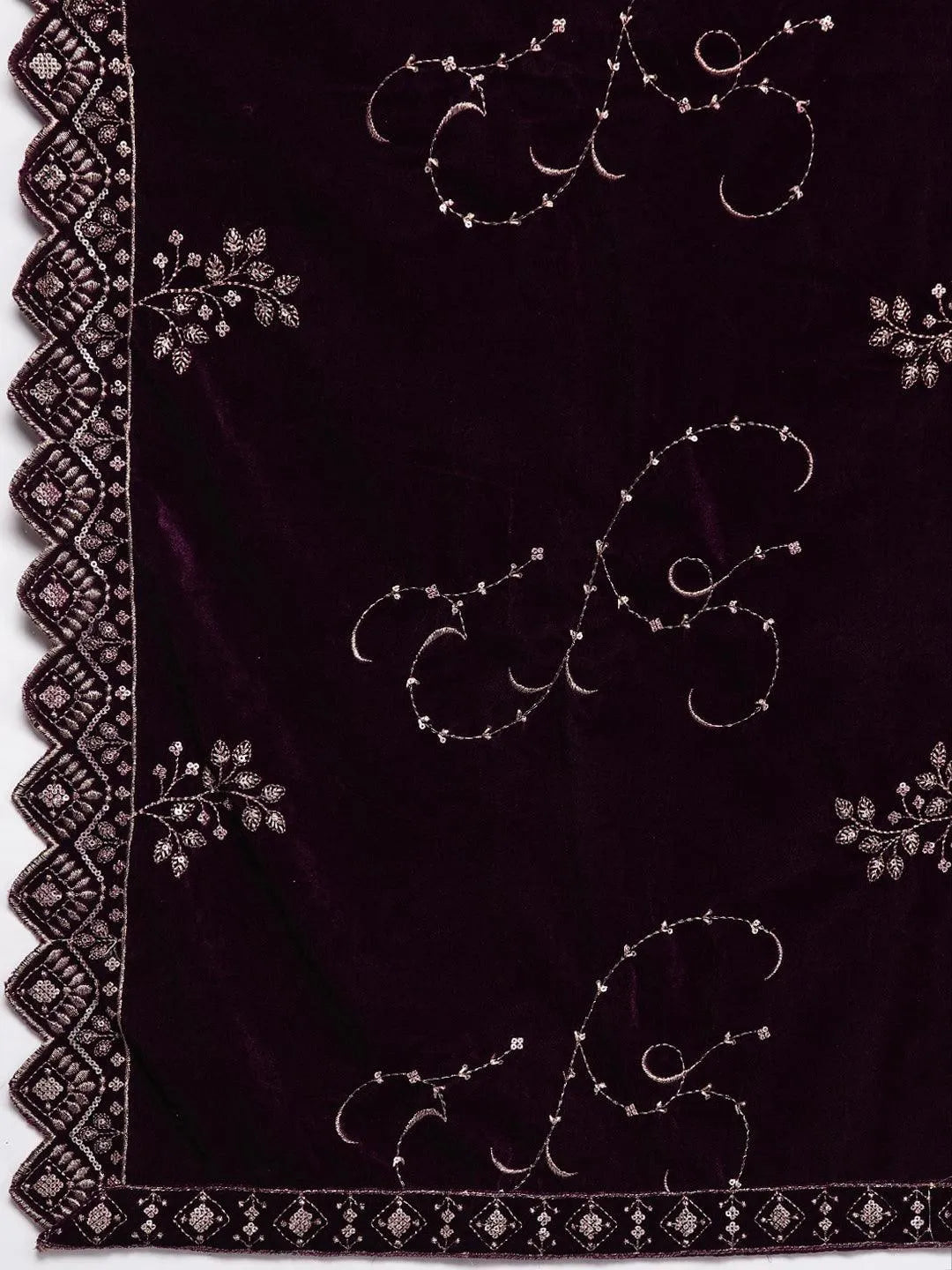 Wine Solid Velvet Straight Suit With Dupatta - Libas