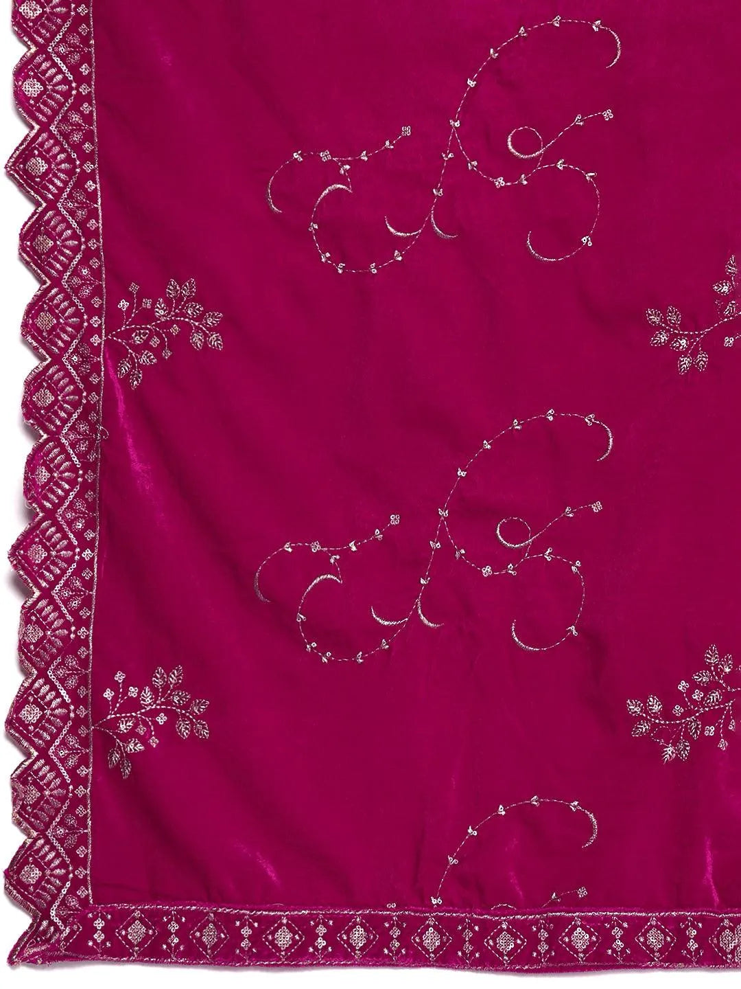 Pink Solid Velvet Straight Suit With Dupatta - Libas 